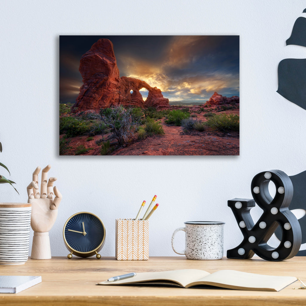 Epic Art 'Sunset Through Turret Arch' by Rick Berk, Acrylic Glass Wall Art,16x12