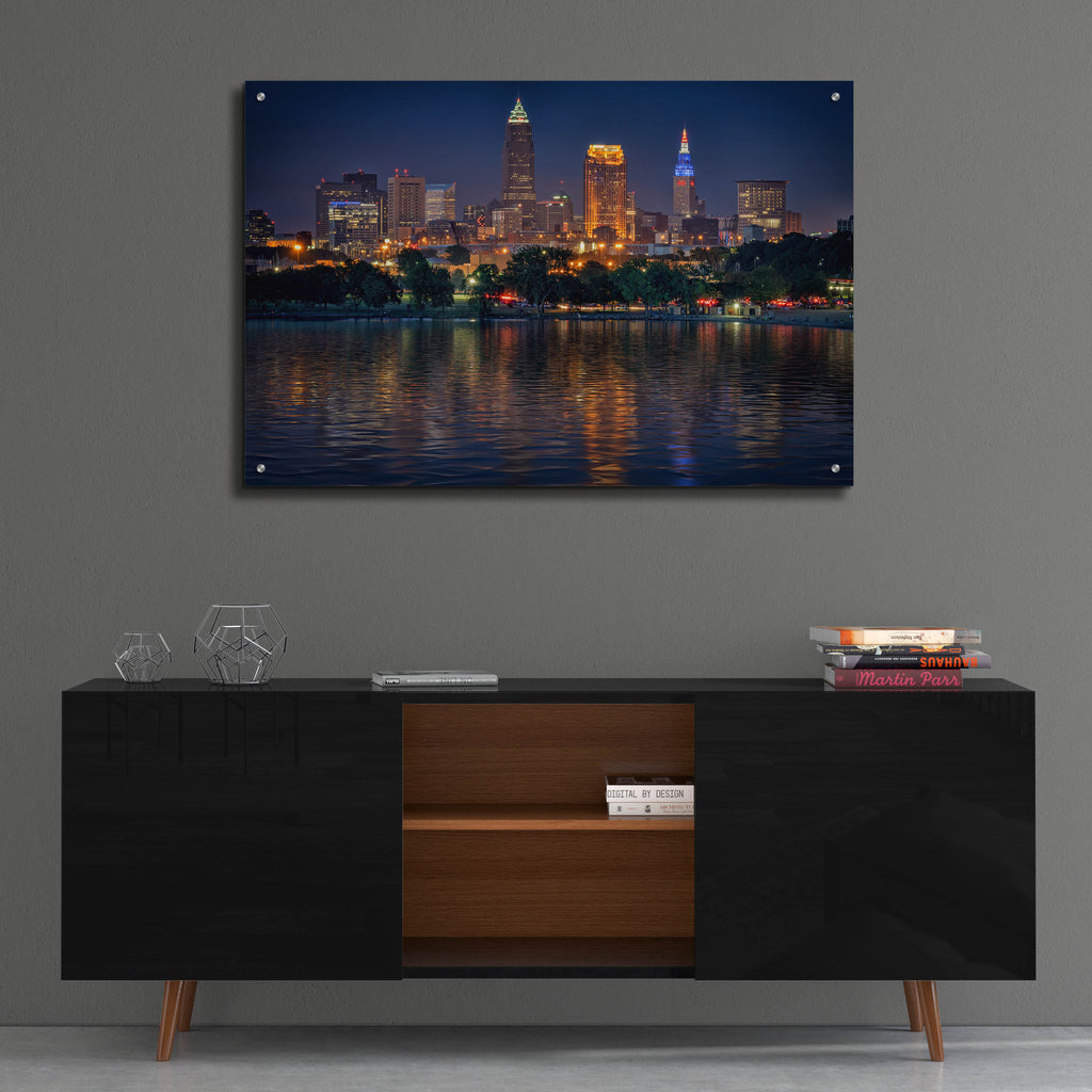 Epic Art 'Cleveland At Night' by Rick Berk, Acrylic Glass Wall Art,36x24