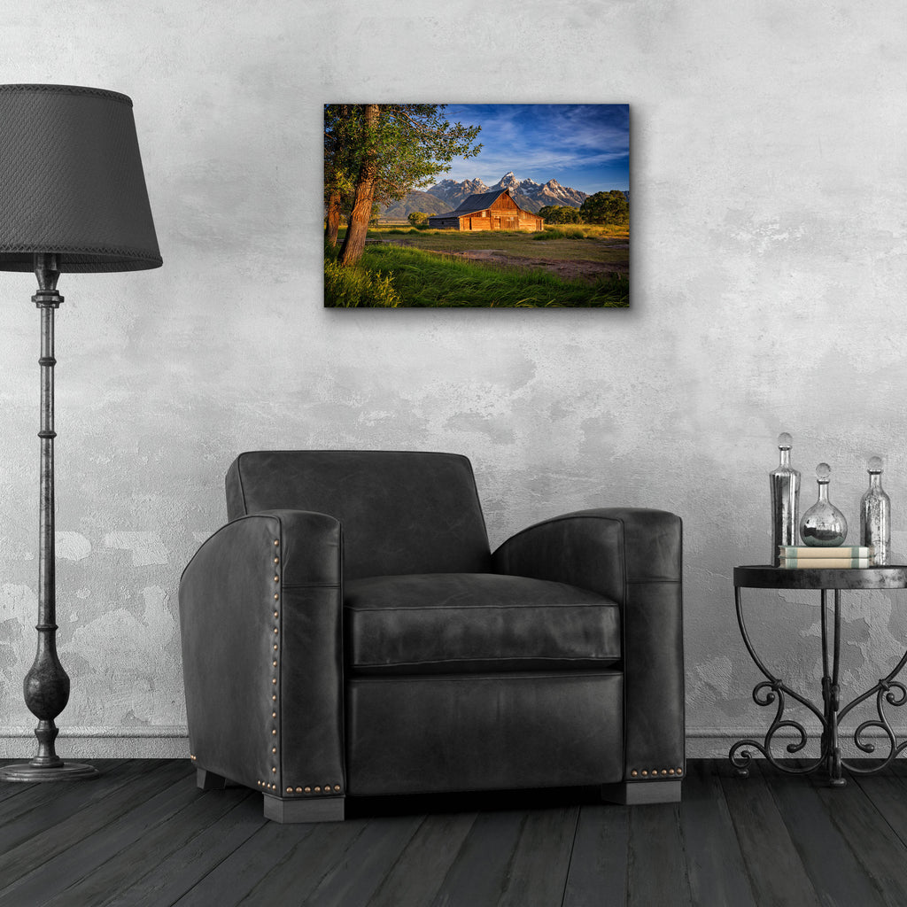 Epic Art 'Morning at Moulton Barn' by Rick Berk, Acrylic Glass Wall Art,24x16