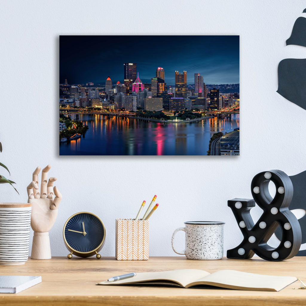 Epic Art 'Pittsburgh Twilight' by Rick Berk, Acrylic Glass Wall Art,16x12