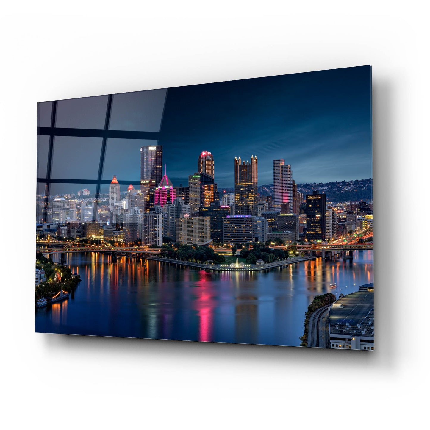 Epic Art 'Pittsburgh Twilight' by Rick Berk, Acrylic Glass Wall Art,24x16