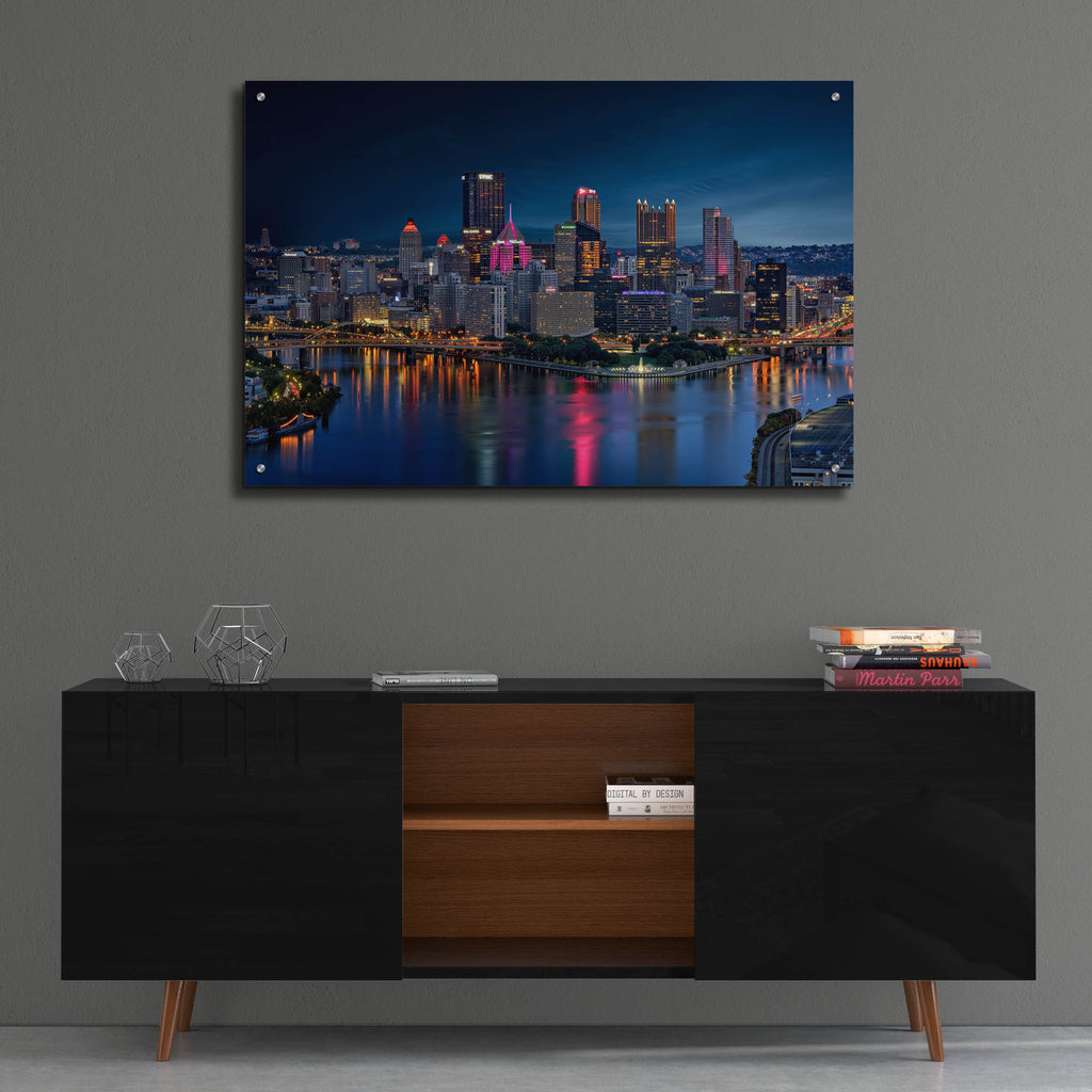 Epic Art 'Pittsburgh Twilight' by Rick Berk, Acrylic Glass Wall Art,36x24
