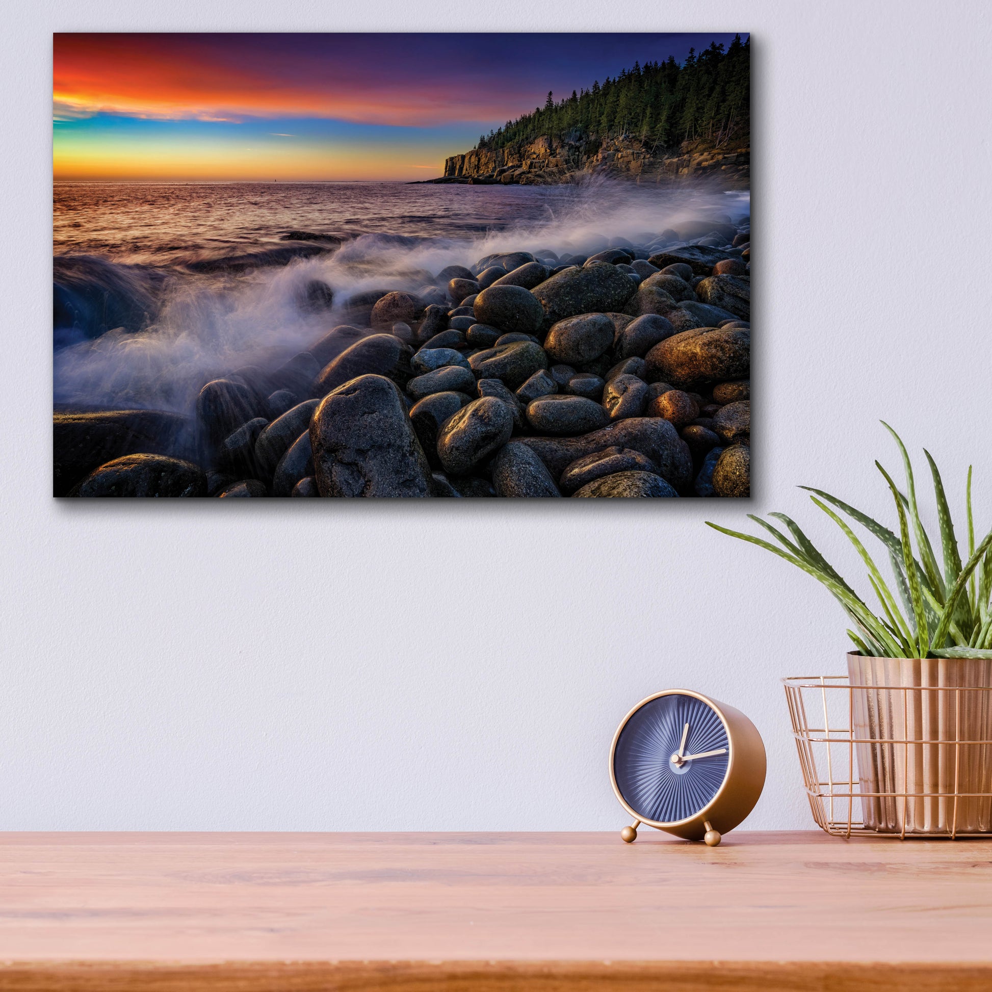 Epic Art 'Boulder Beach at Sunrise' by Rick Berk, Acrylic Glass Wall Art,16x12