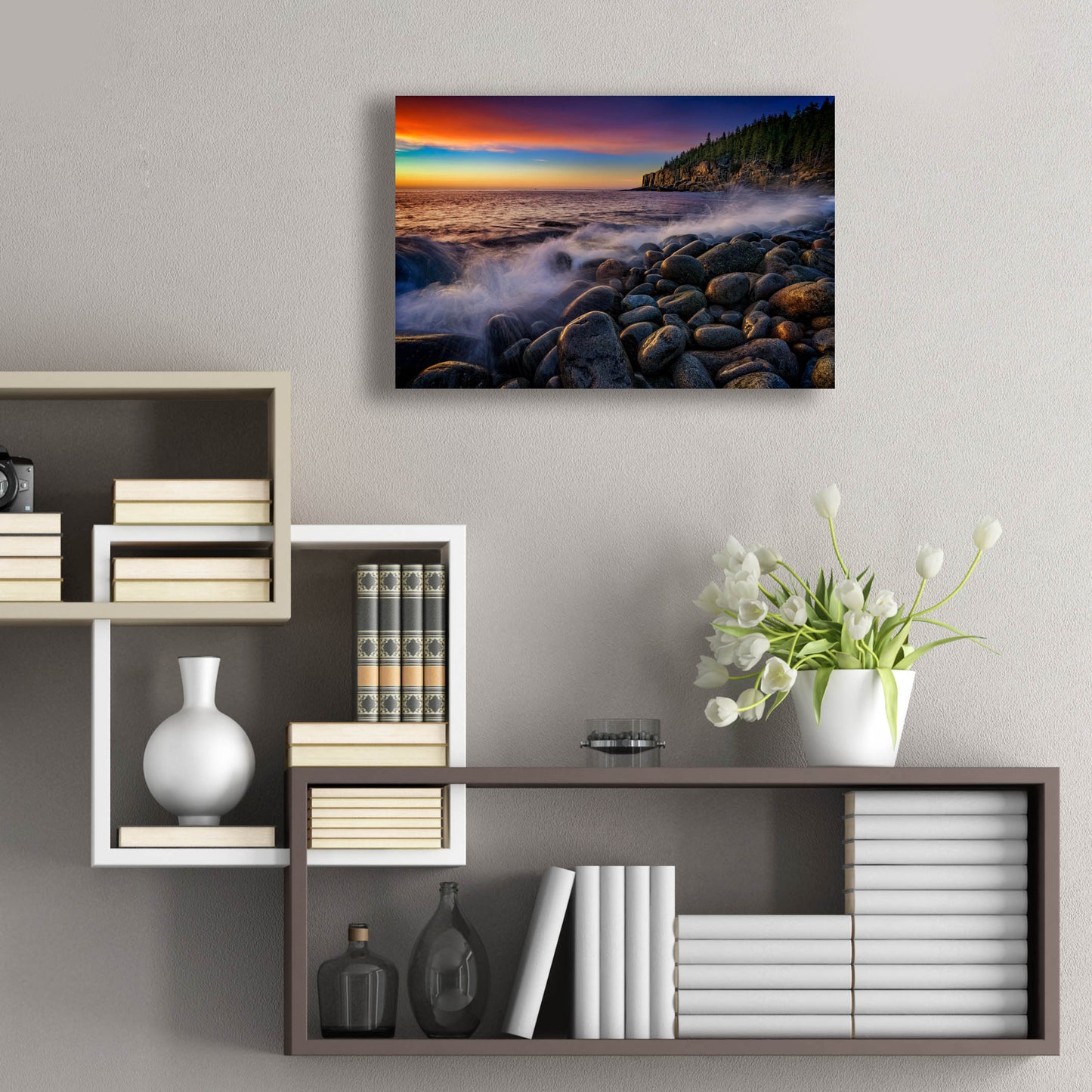 Epic Art 'Boulder Beach at Sunrise' by Rick Berk, Acrylic Glass Wall Art,24x16