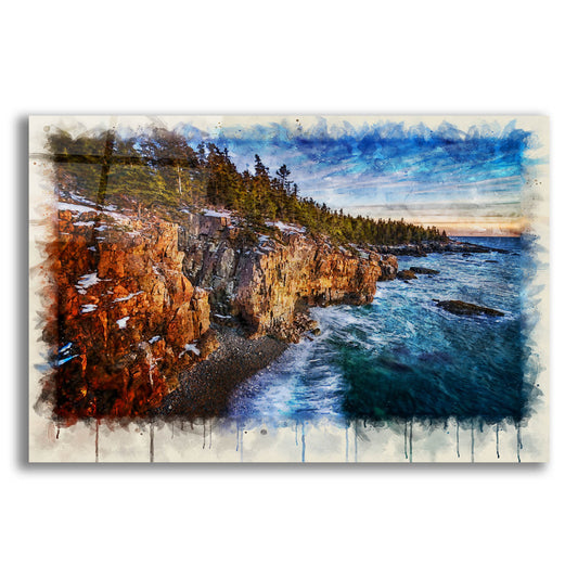 Epic Art 'The Schoodic Shoreline Watercolor' by Rick Berk, Acrylic Glass Wall Art