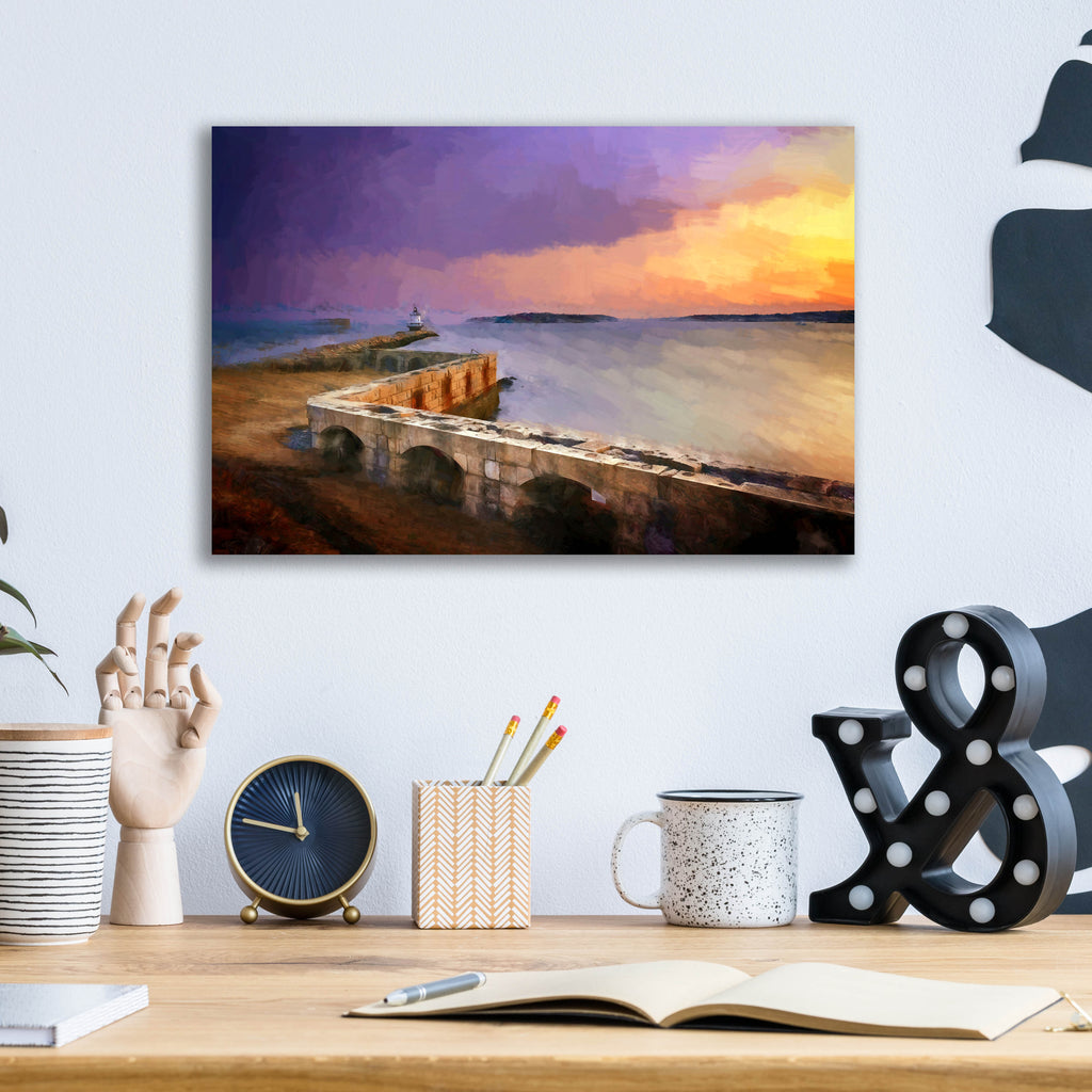 Epic Art 'Late WInter Morn on Casco Bay Oil Painting' by Rick Berk, Acrylic Glass Wall Art,16x12