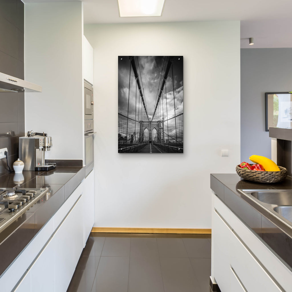 Epic Art 'Spring Evening on the Brooklyn Bridge BW' by Rick Berk, Acrylic Glass Wall Art,24x36