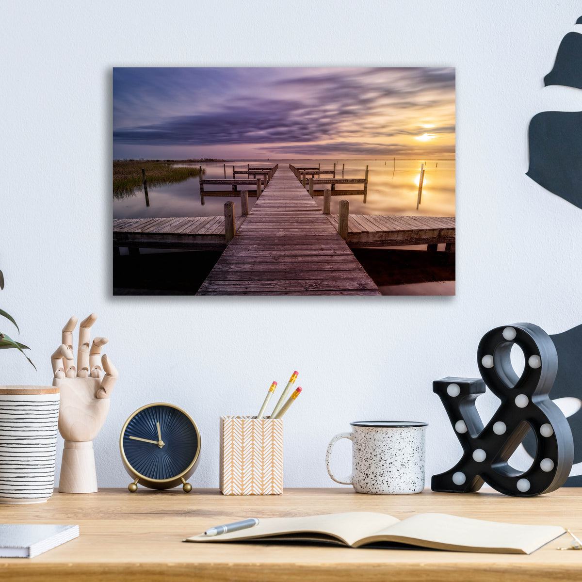 Epic Art 'Sunset at the Dock' by Rick Berk, Acrylic Glass Wall Art,16x12