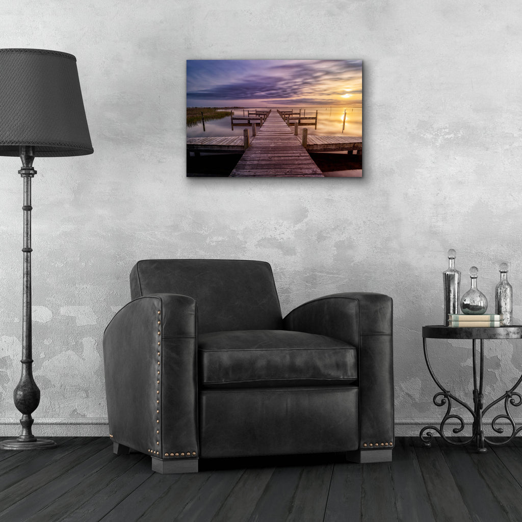 Epic Art 'Sunset at the Dock' by Rick Berk, Acrylic Glass Wall Art,24x16