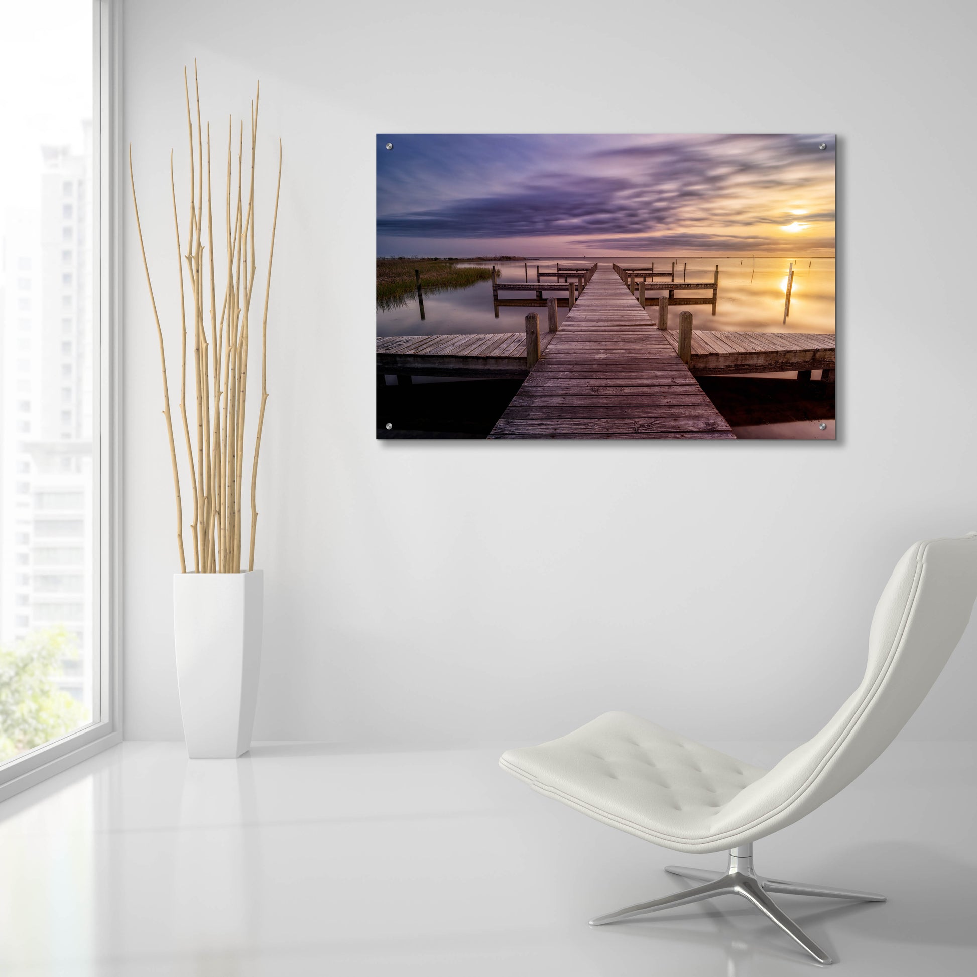 Epic Art 'Sunset at the Dock' by Rick Berk, Acrylic Glass Wall Art,36x24