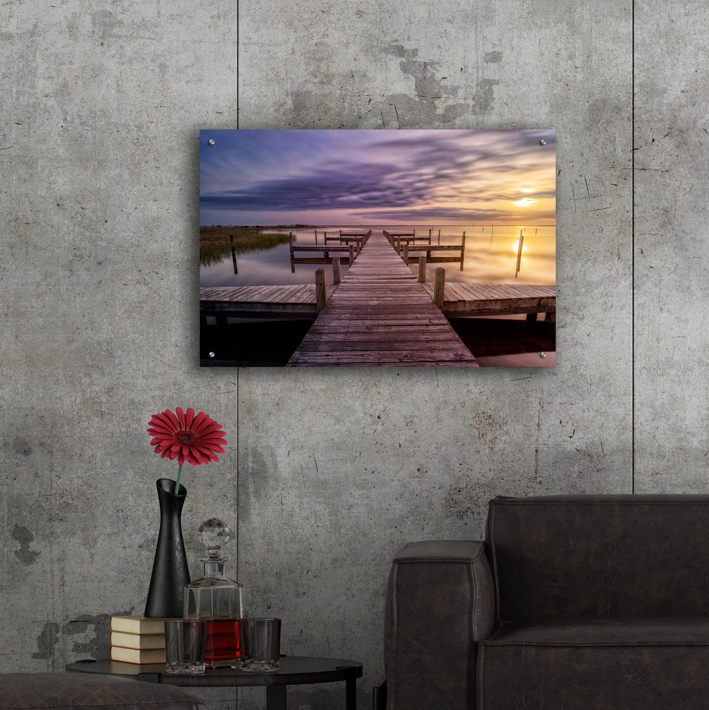 Epic Art 'Sunset at the Dock' by Rick Berk, Acrylic Glass Wall Art,36x24