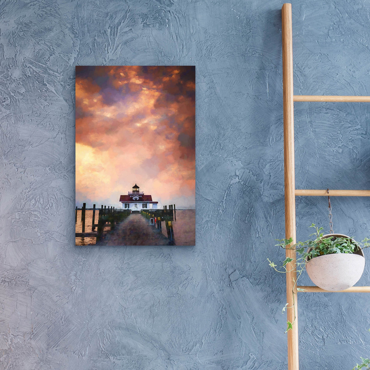 Epic Art 'Dawn at Roanoke Marshes Lighthouse Oil Painting' by Rick Berk, Acrylic Glass Wall Art,16x24