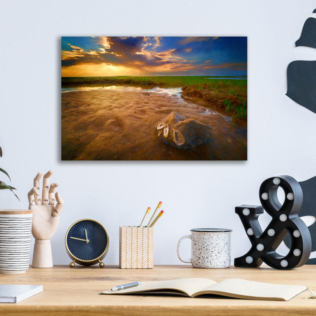 Epic Art 'Sunset on Paine's Creek Beach Oil Painting' by Rick Berk, Acrylic Glass Wall Art,16x12