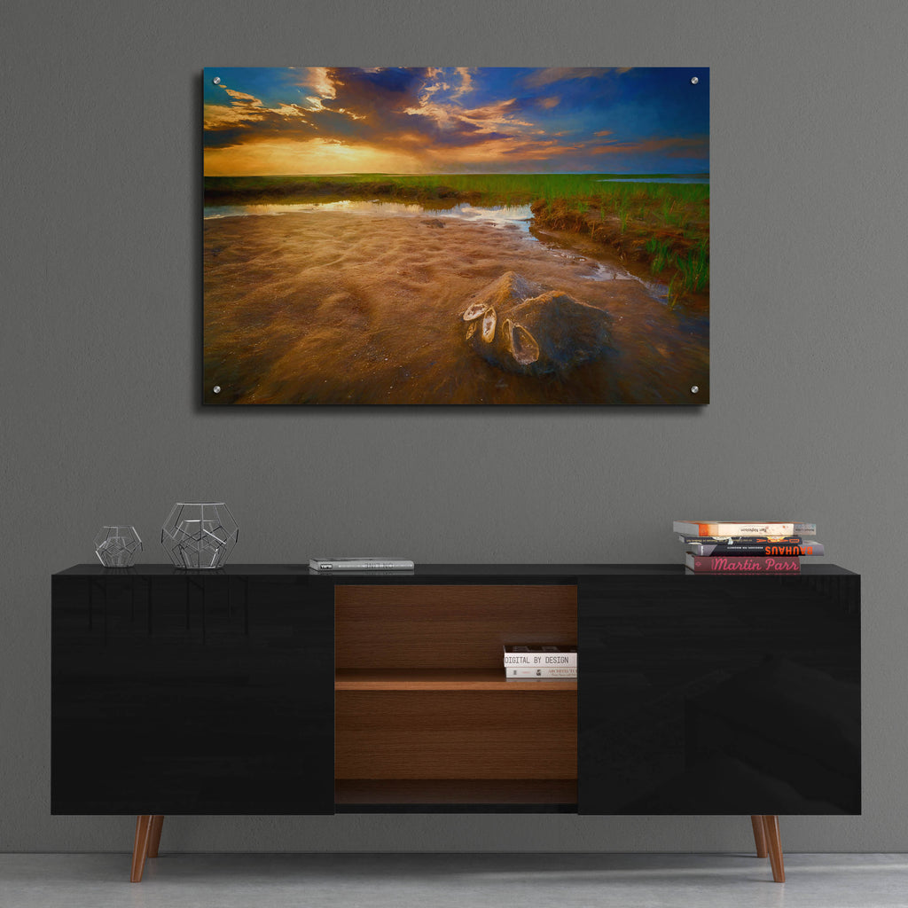 Epic Art 'Sunset on Paine's Creek Beach Oil Painting' by Rick Berk, Acrylic Glass Wall Art,36x24