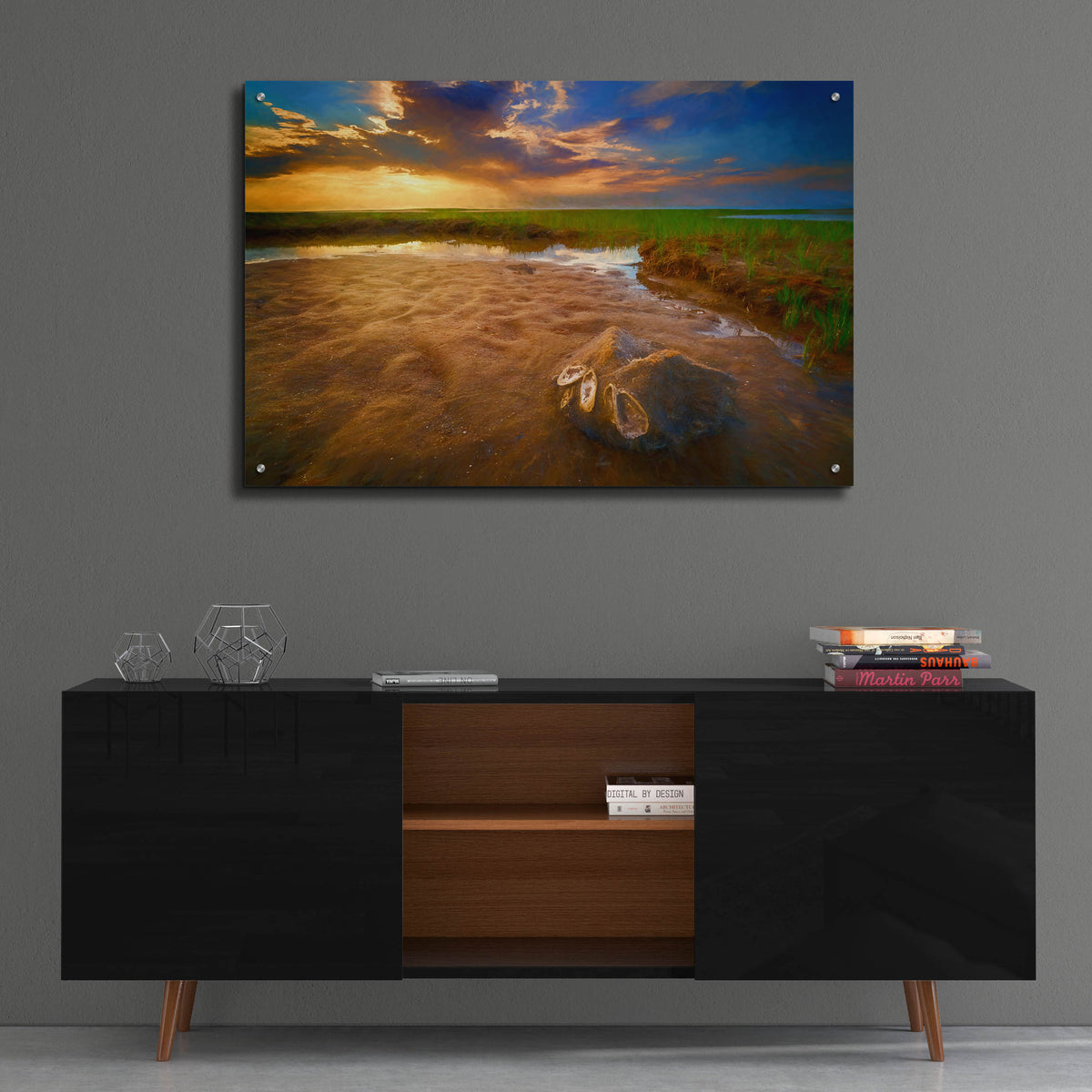 Epic Art 'Sunset on Paine's Creek Beach Oil Painting' by Rick Berk, Acrylic Glass Wall Art,36x24