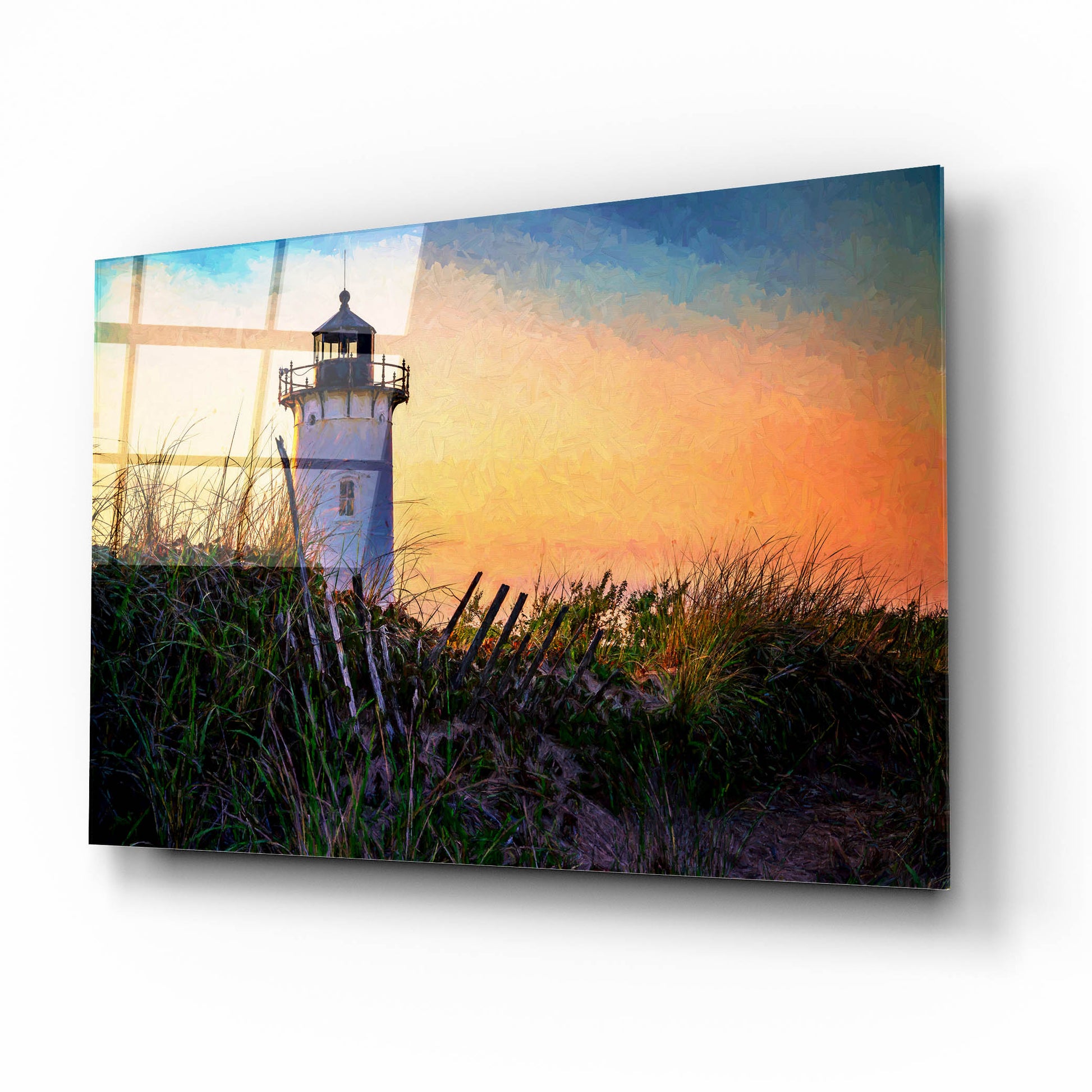 Epic Art 'Race Point Lighthouse Oil Painting' by Rick Berk, Acrylic Glass Wall Art,16x12