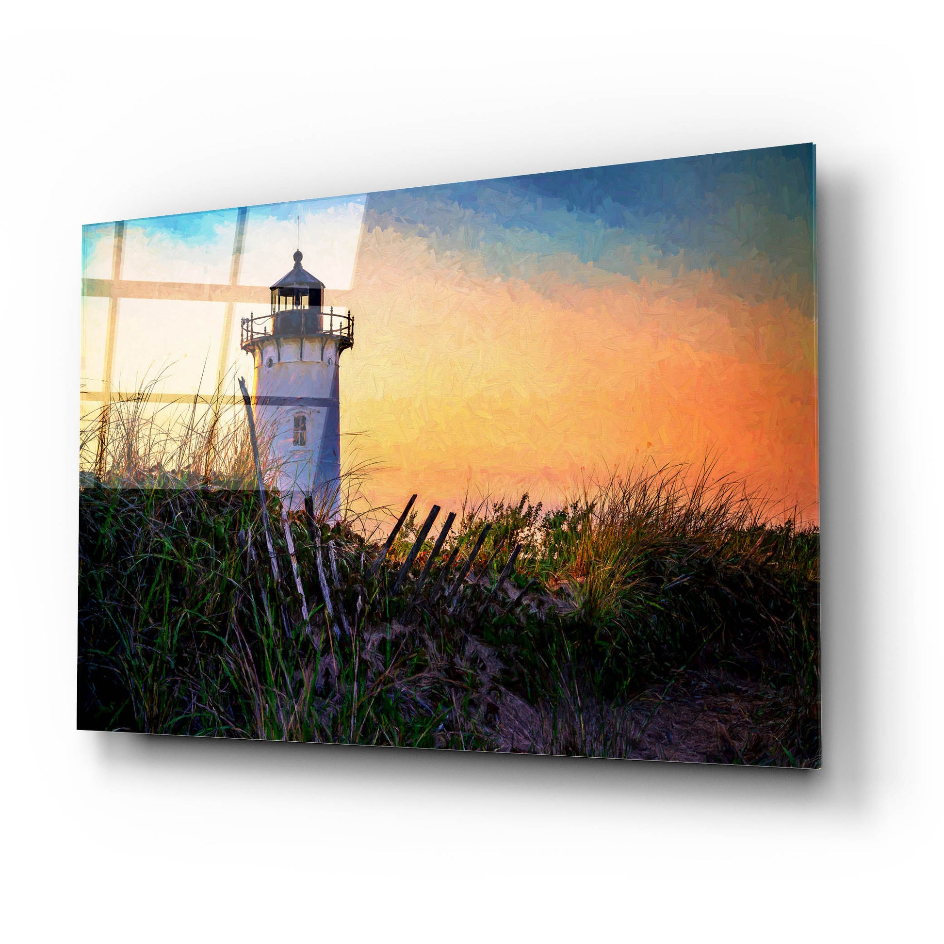 Epic Art 'Race Point Lighthouse Oil Painting' by Rick Berk, Acrylic Glass Wall Art,24x16