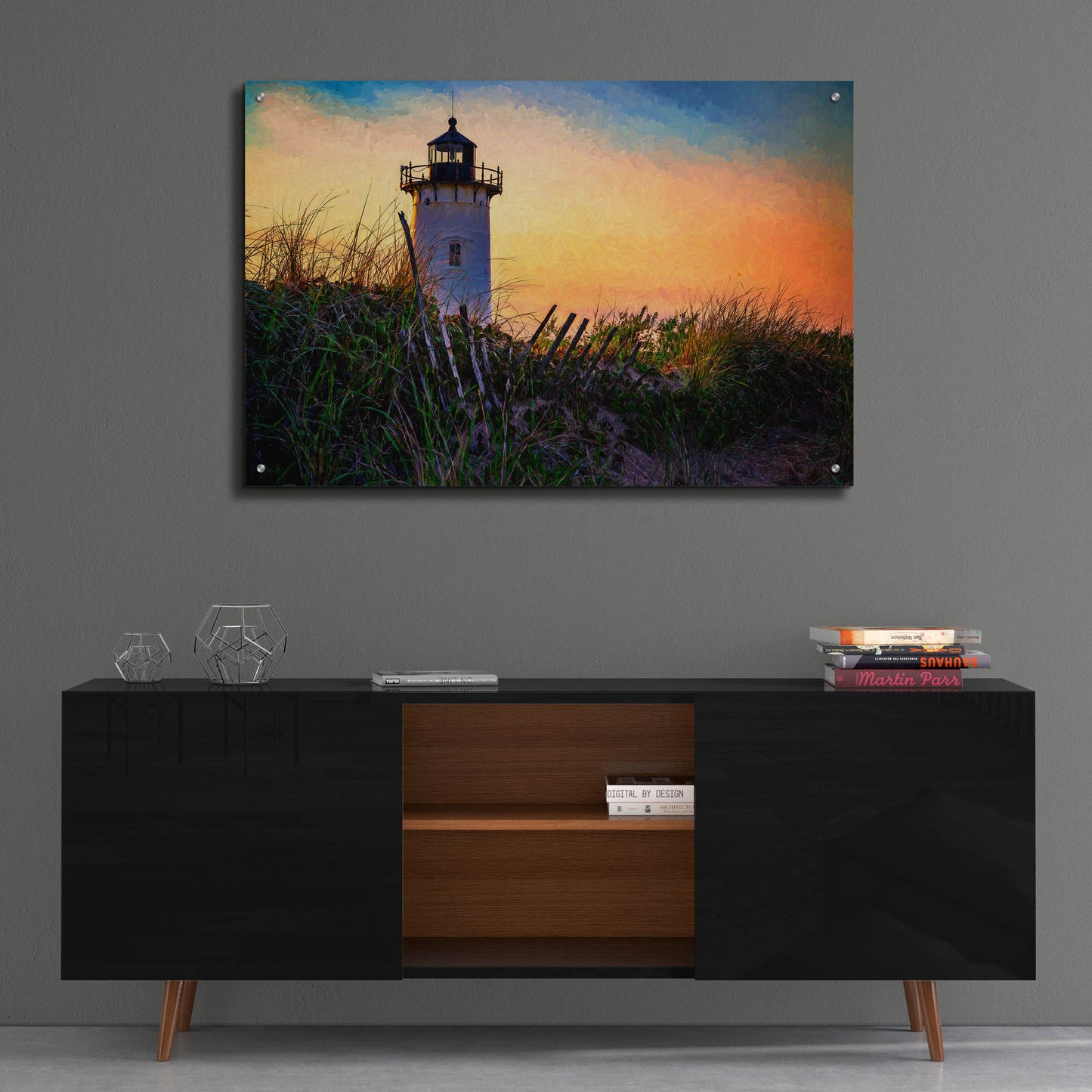 Epic Art 'Race Point Lighthouse Oil Painting' by Rick Berk, Acrylic Glass Wall Art,36x24