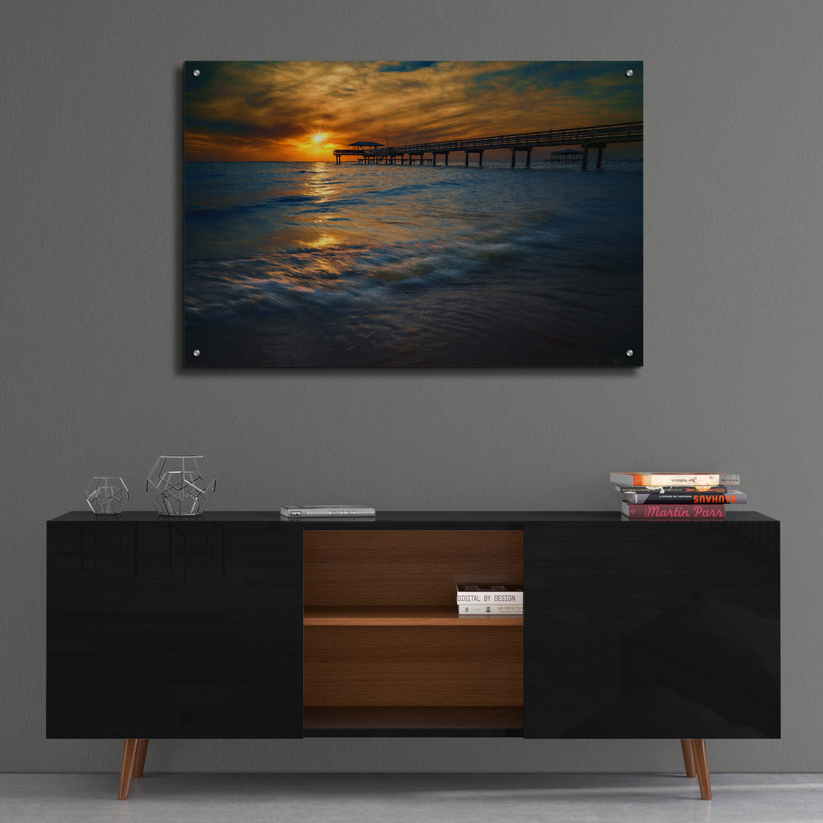 Epic Art 'Gulf Coast Sunset Oil Painting' by Rick Berk, Acrylic Glass Wall Art,36x24