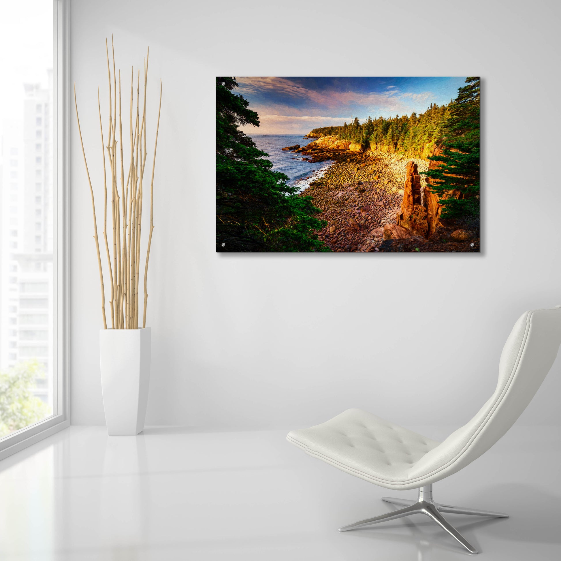 Epic Art 'Monument Cove Morning Oil Painting' by Rick Berk, Acrylic Glass Wall Art,36x24