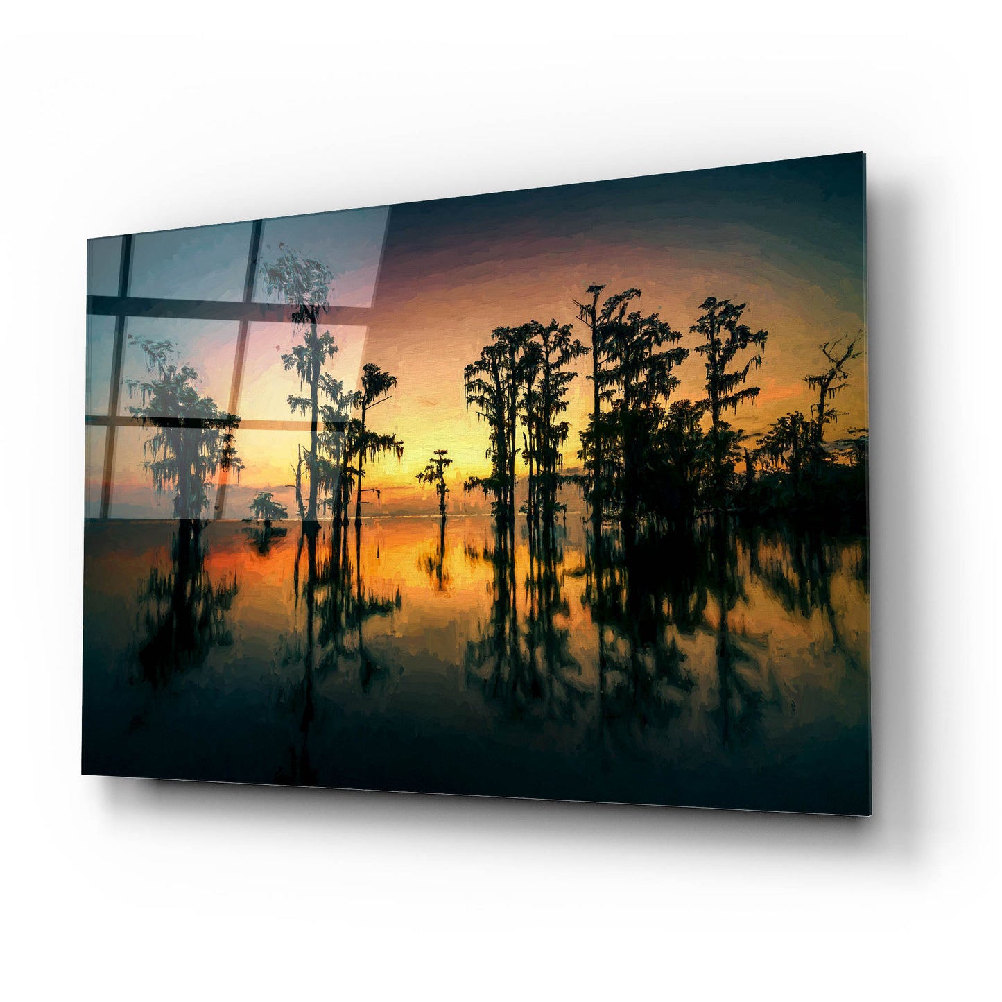 Epic Art 'Dawn on Lake Maurepas Oil Painting' by Rick Berk, Acrylic Glass Wall Art,24x16