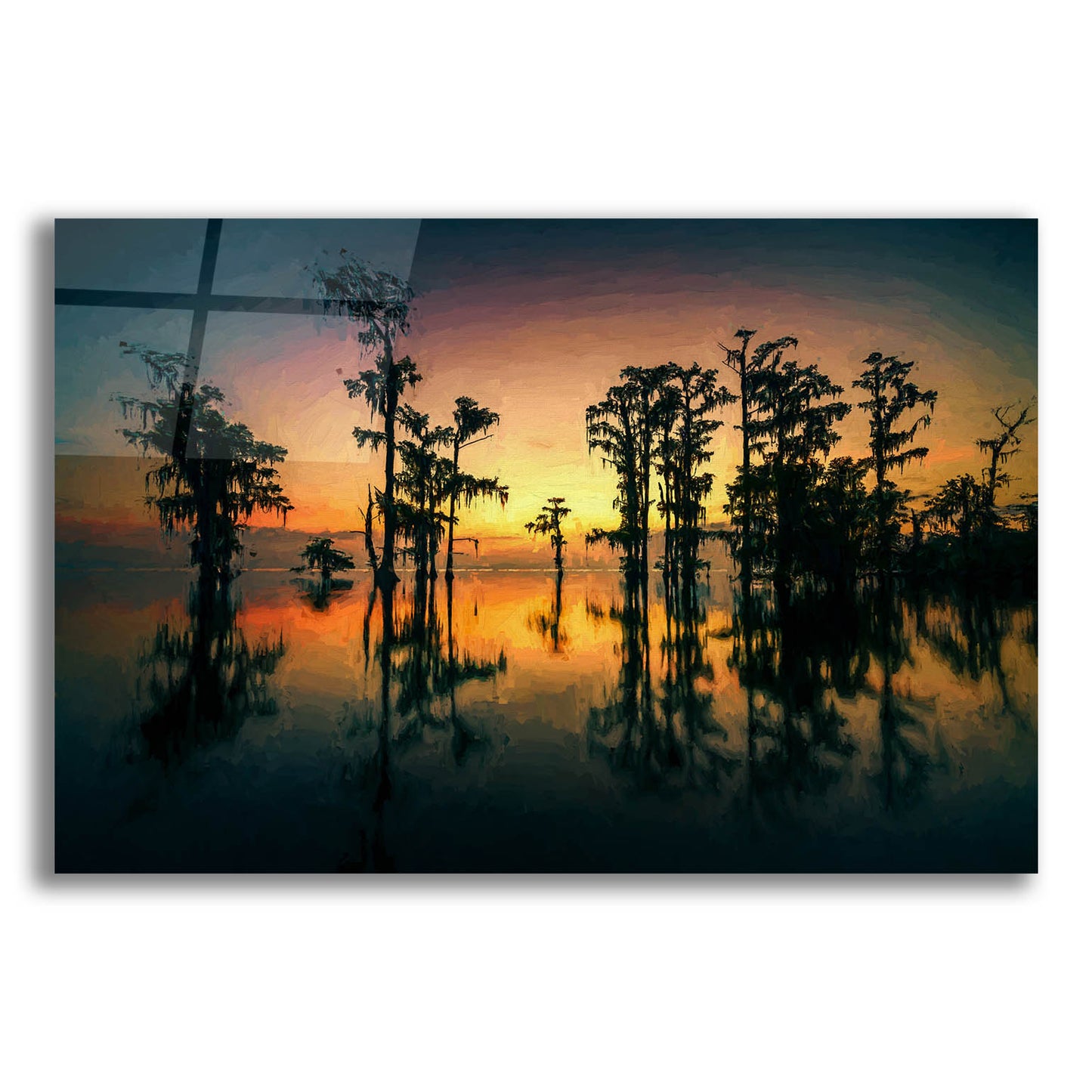 Epic Art 'Dawn on Lake Maurepas Oil Painting' by Rick Berk, Acrylic Glass Wall Art,24x16