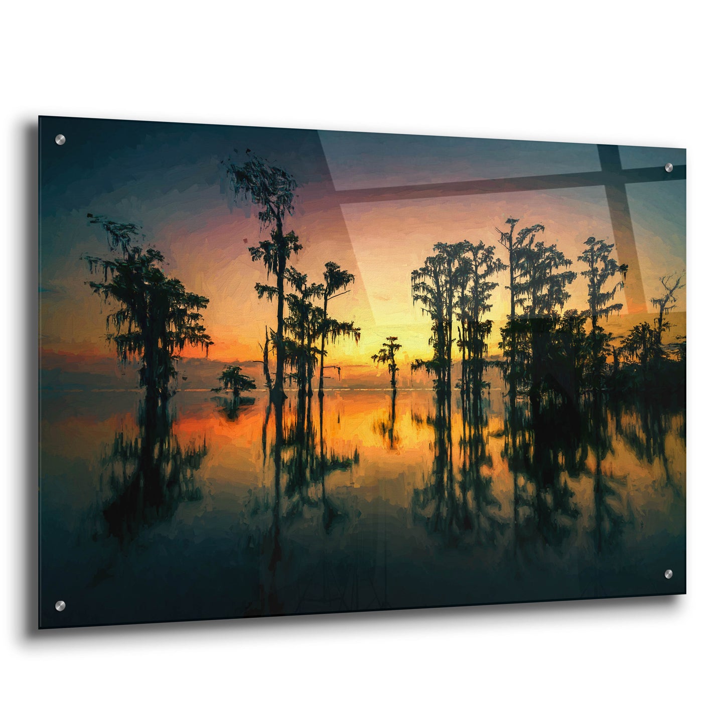 Epic Art 'Dawn on Lake Maurepas Oil Painting' by Rick Berk, Acrylic Glass Wall Art,36x24