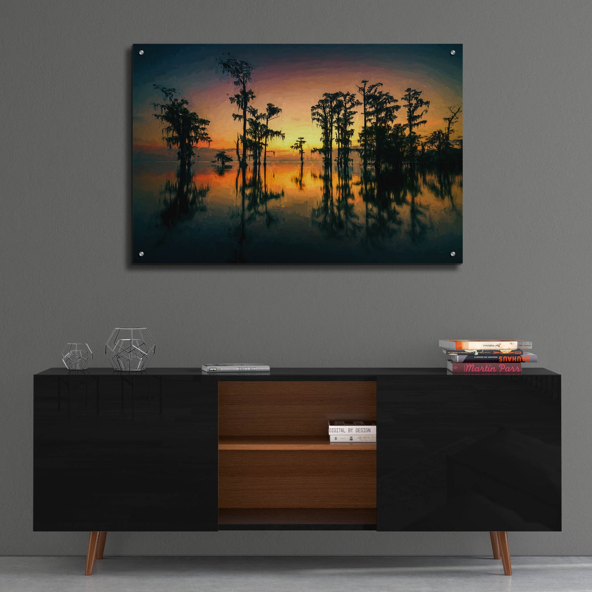Epic Art 'Dawn on Lake Maurepas Oil Painting' by Rick Berk, Acrylic Glass Wall Art,36x24