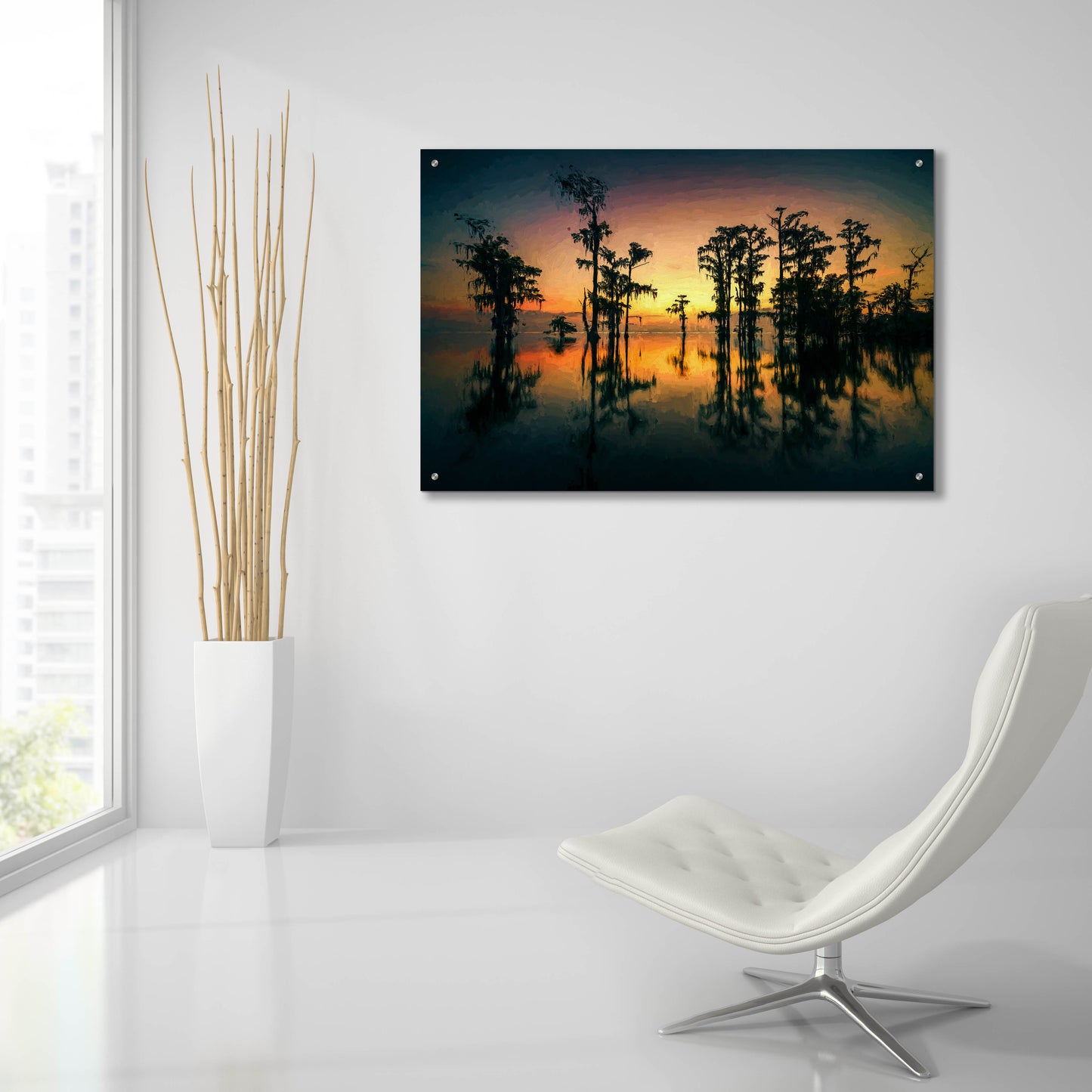 Epic Art 'Dawn on Lake Maurepas Oil Painting' by Rick Berk, Acrylic Glass Wall Art,36x24