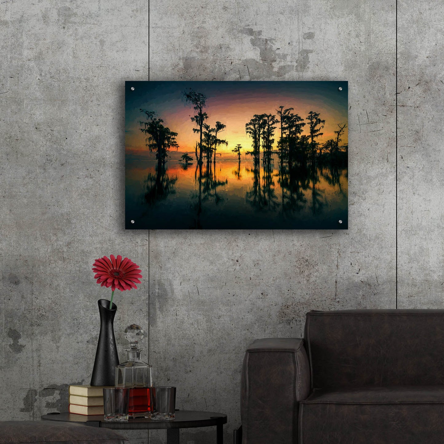 Epic Art 'Dawn on Lake Maurepas Oil Painting' by Rick Berk, Acrylic Glass Wall Art,36x24