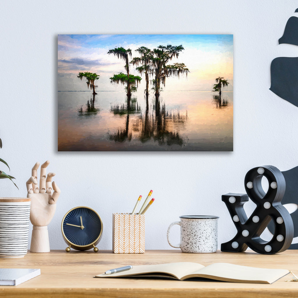 Epic Art 'Lake Maurepas Reflection Oil Painting' by Rick Berk, Acrylic Glass Wall Art,16x12