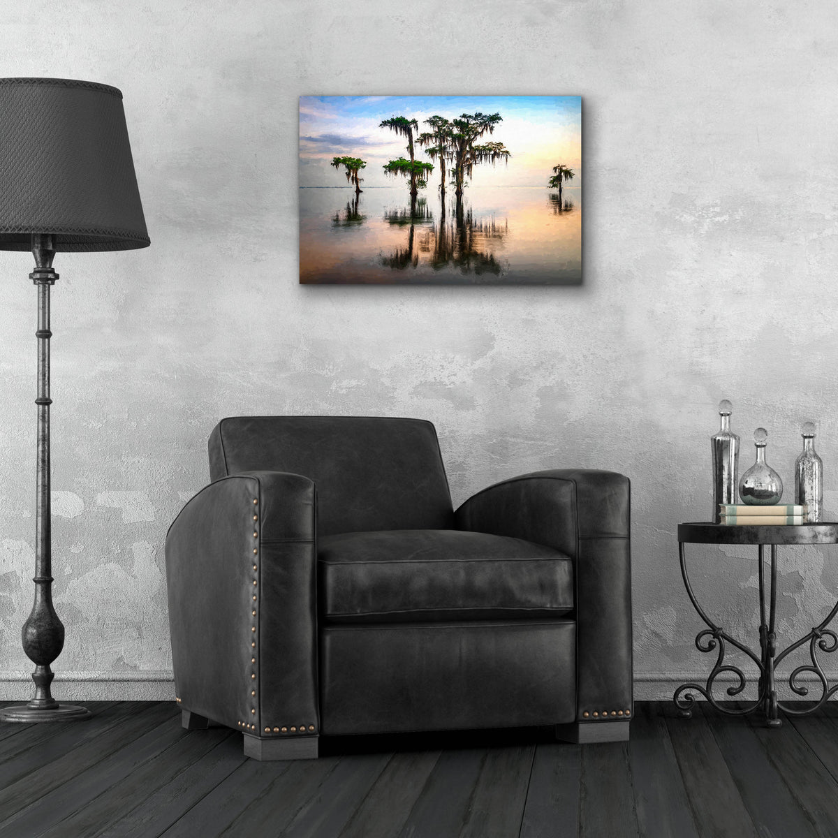 Epic Art 'Lake Maurepas Reflection Oil Painting' by Rick Berk, Acrylic Glass Wall Art,24x16