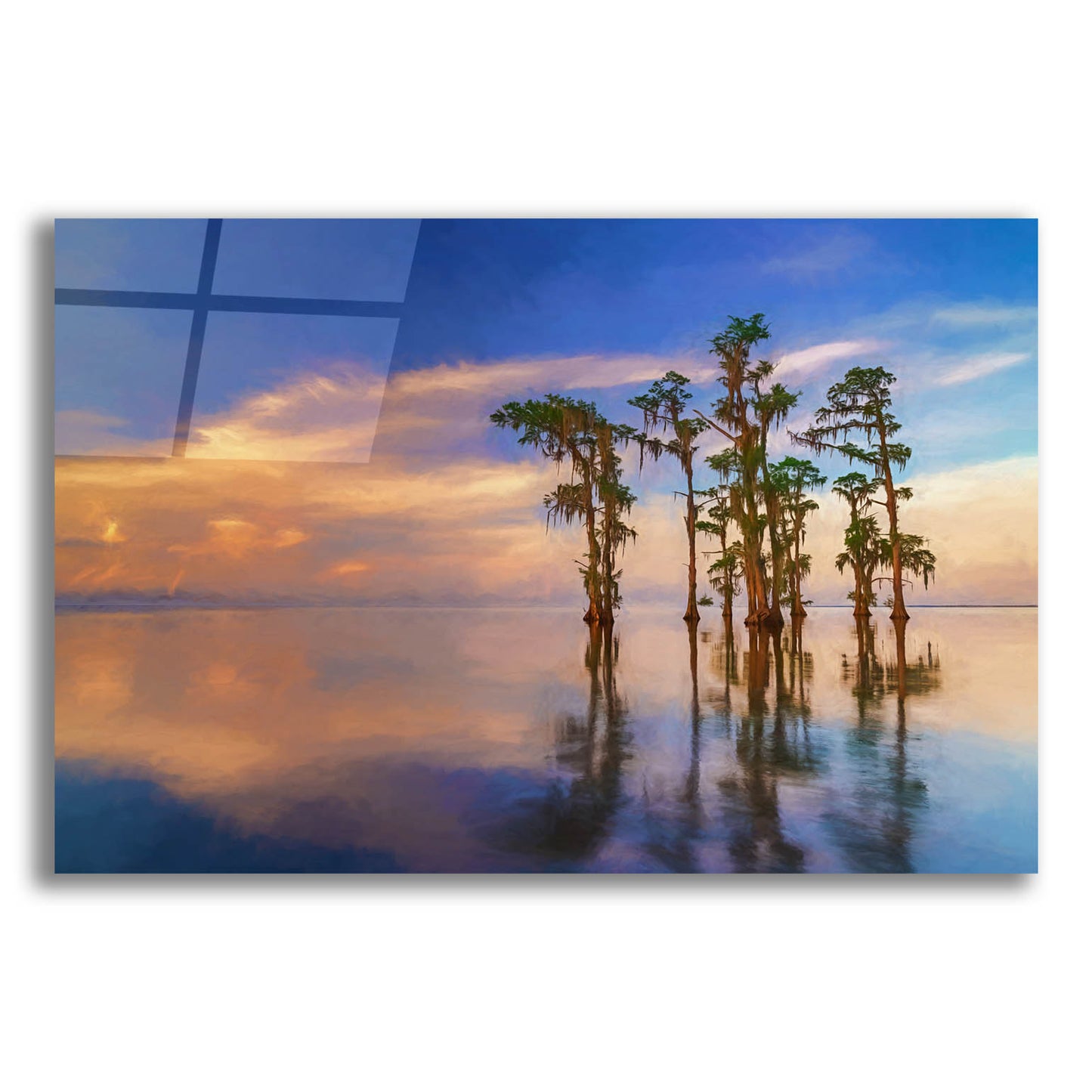 Epic Art 'Dusk on Lake Maurepas Oil Painting' by Rick Berk, Acrylic Glass Wall Art,24x16