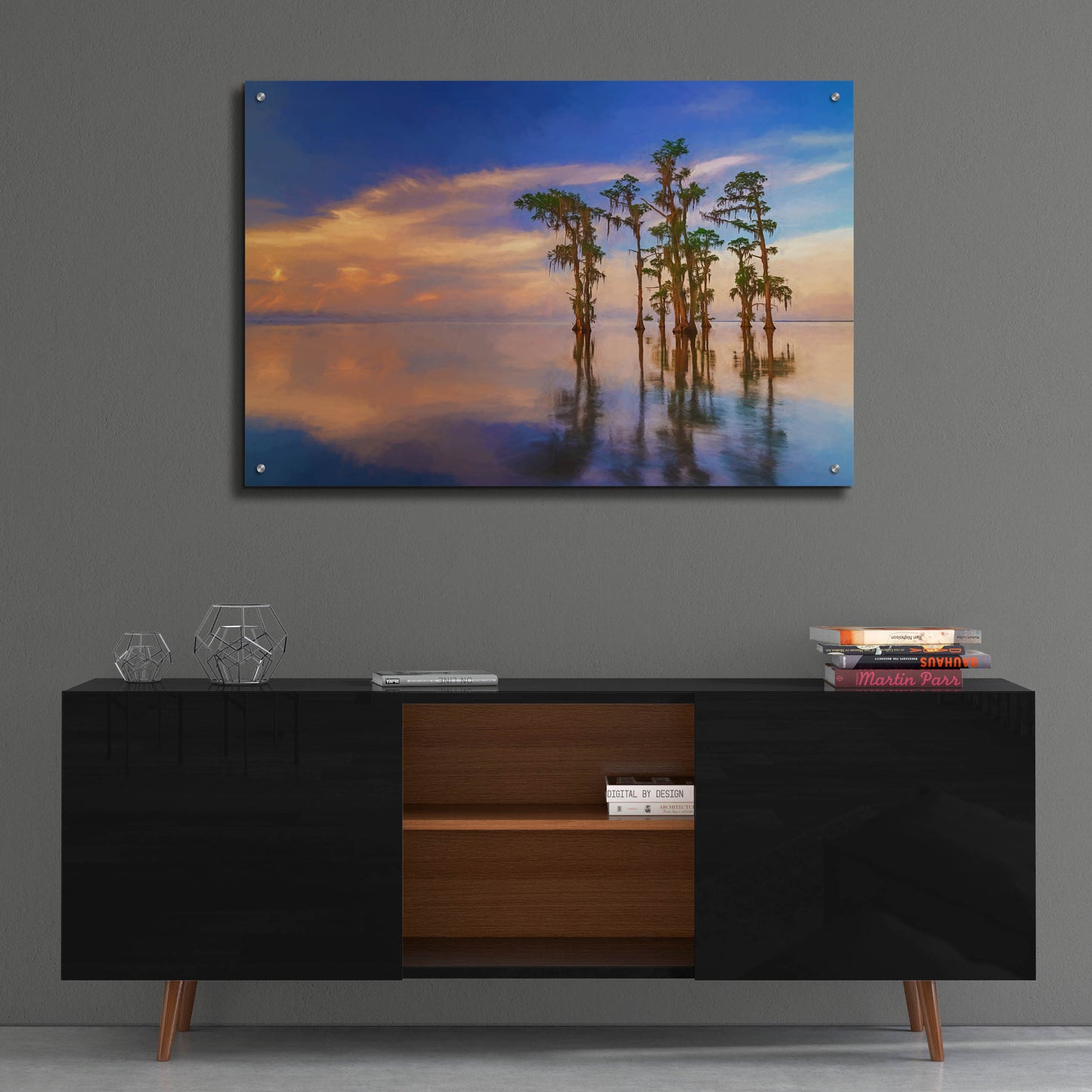 Epic Art 'Dusk on Lake Maurepas Oil Painting' by Rick Berk, Acrylic Glass Wall Art,36x24