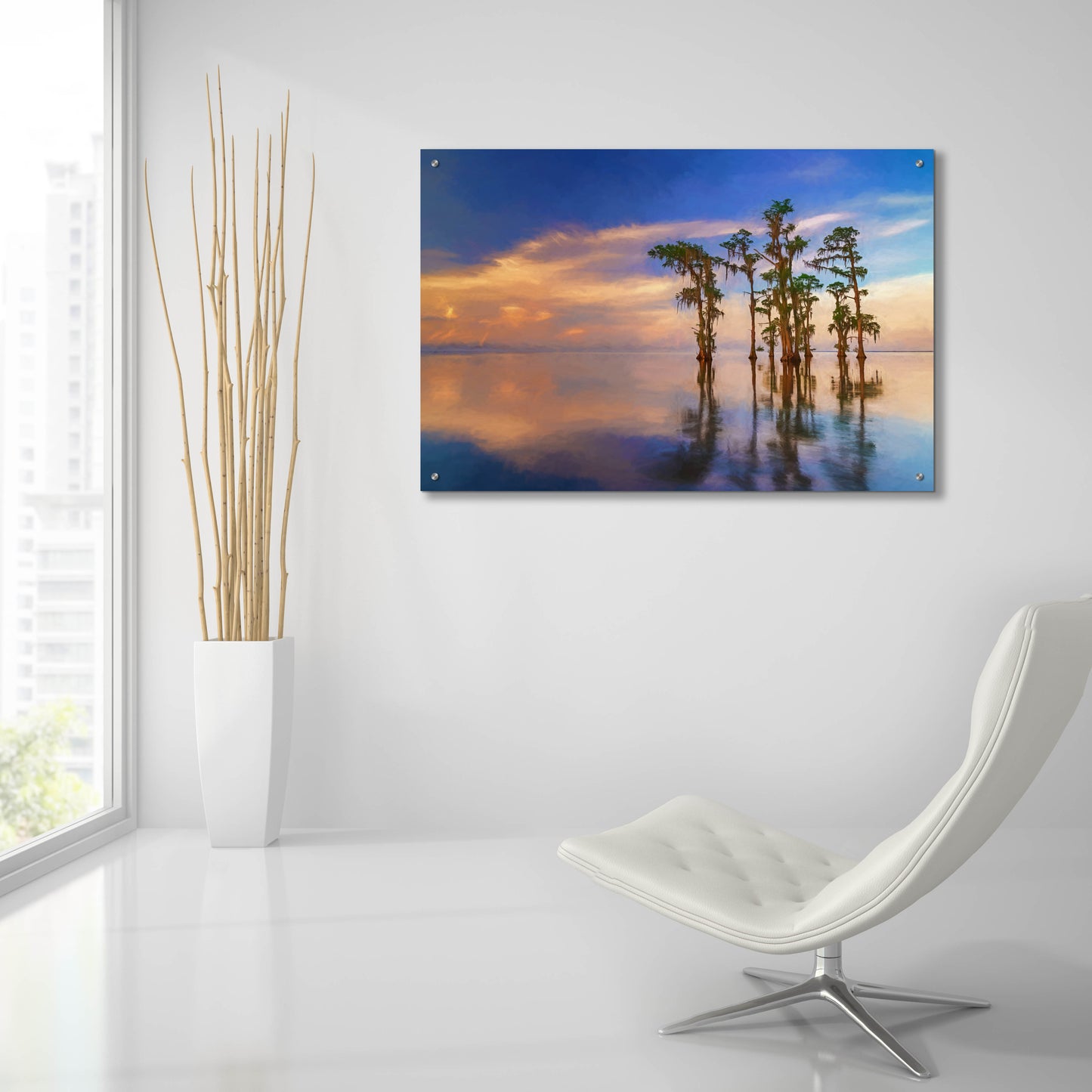 Epic Art 'Dusk on Lake Maurepas Oil Painting' by Rick Berk, Acrylic Glass Wall Art,36x24