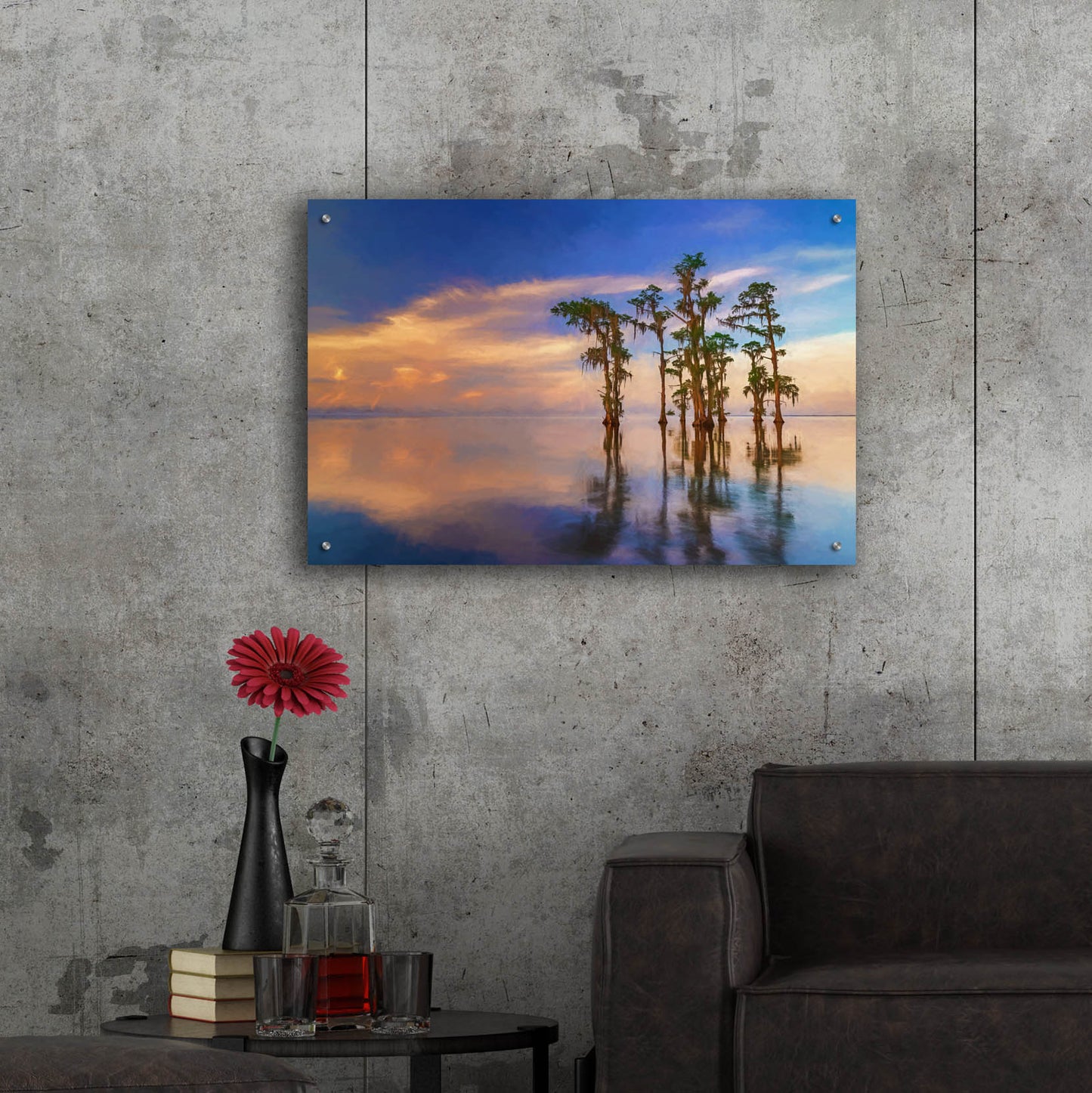 Epic Art 'Dusk on Lake Maurepas Oil Painting' by Rick Berk, Acrylic Glass Wall Art,36x24