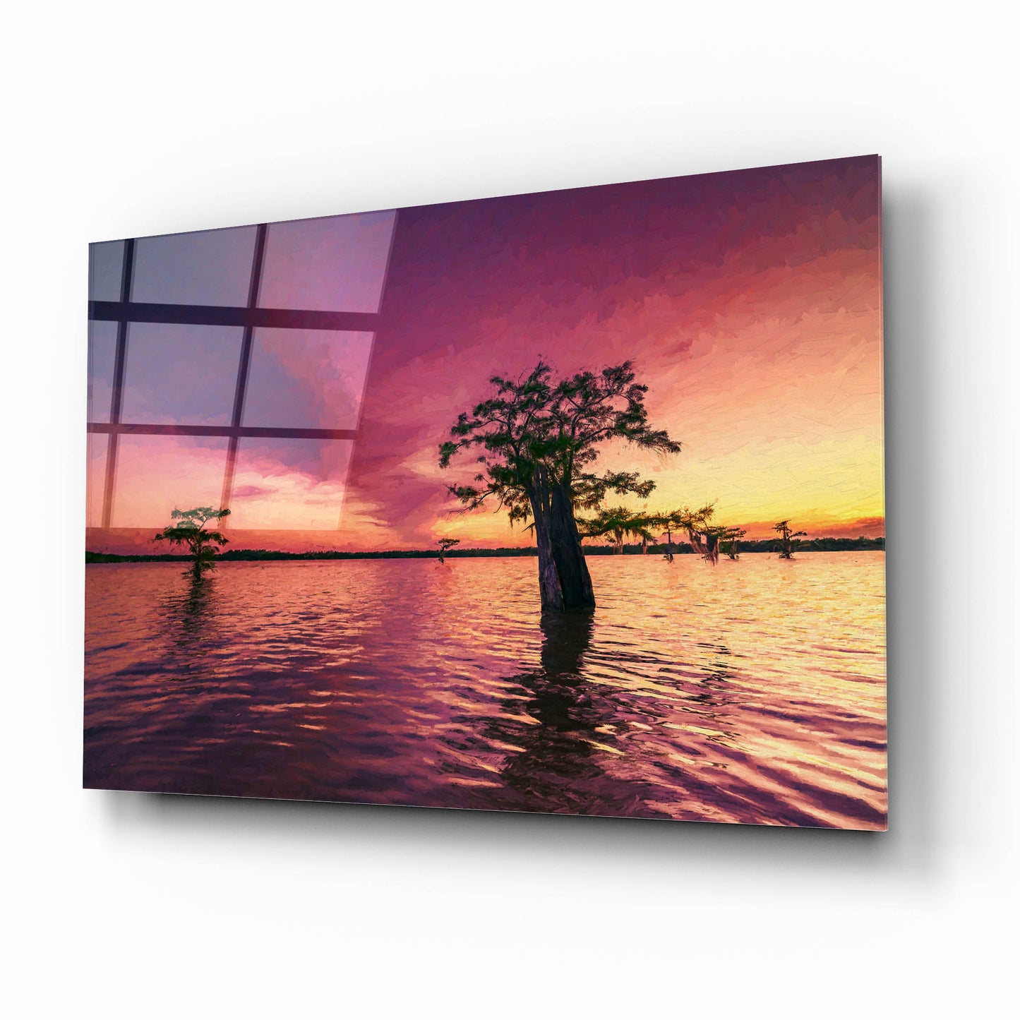 Epic Art 'Atchafalaya Sunset Oil Painting' by Rick Berk, Acrylic Glass Wall Art,16x12