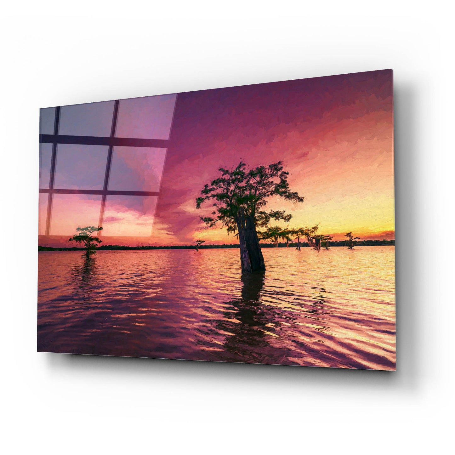 Epic Art 'Atchafalaya Sunset Oil Painting' by Rick Berk, Acrylic Glass Wall Art,24x16