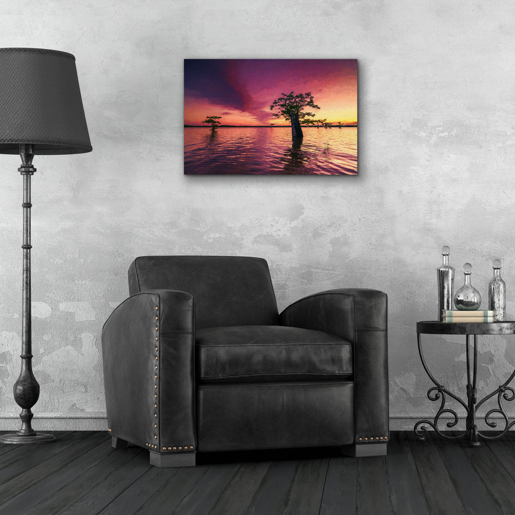 Epic Art 'Atchafalaya Sunset Oil Painting' by Rick Berk, Acrylic Glass Wall Art,24x16
