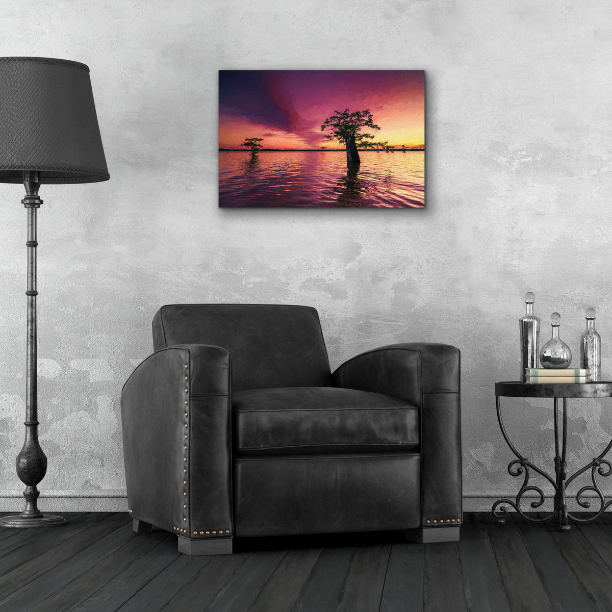 Epic Art 'Atchafalaya Sunset Oil Painting' by Rick Berk, Acrylic Glass Wall Art,24x16