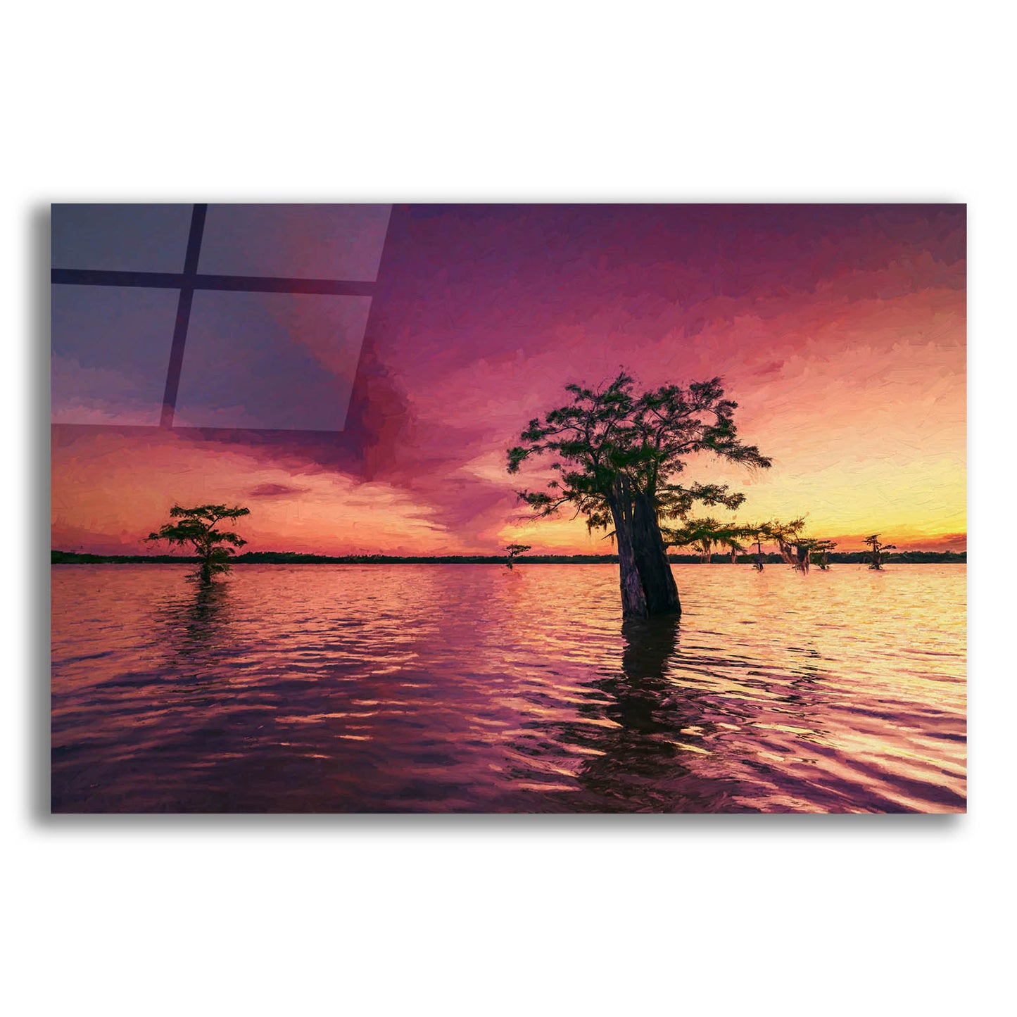 Epic Art 'Atchafalaya Sunset Oil Painting' by Rick Berk, Acrylic Glass Wall Art,24x16