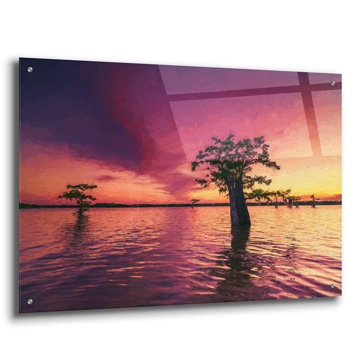 Epic Art 'Atchafalaya Sunset Oil Painting' by Rick Berk, Acrylic Glass Wall Art,36x24