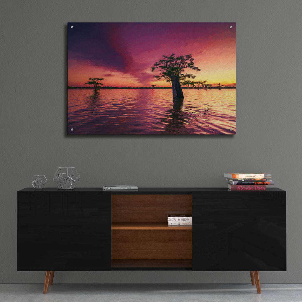 Epic Art 'Atchafalaya Sunset Oil Painting' by Rick Berk, Acrylic Glass Wall Art,36x24