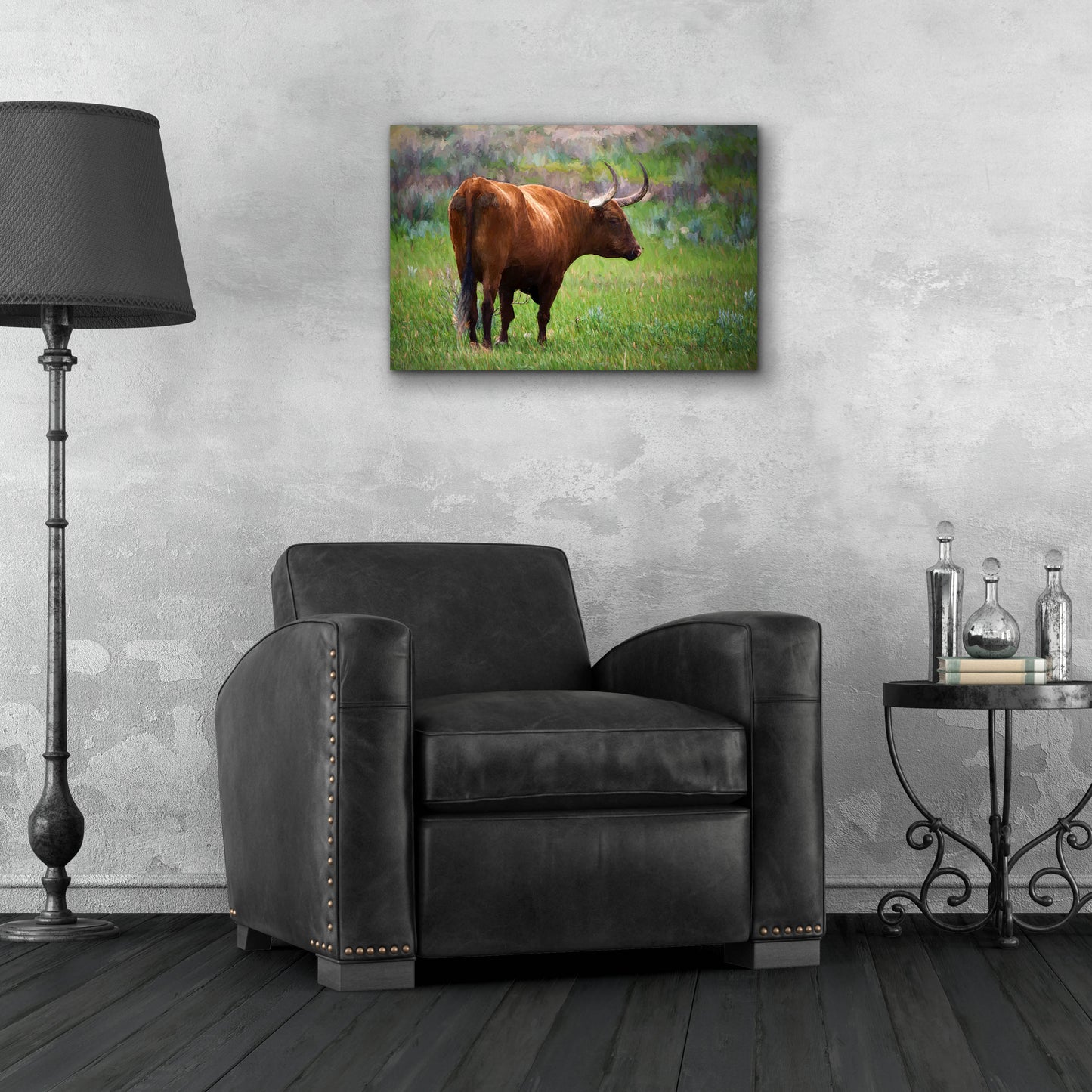 Epic Art 'Longhorn Oil Painting' by Rick Berk, Acrylic Glass Wall Art,24x16