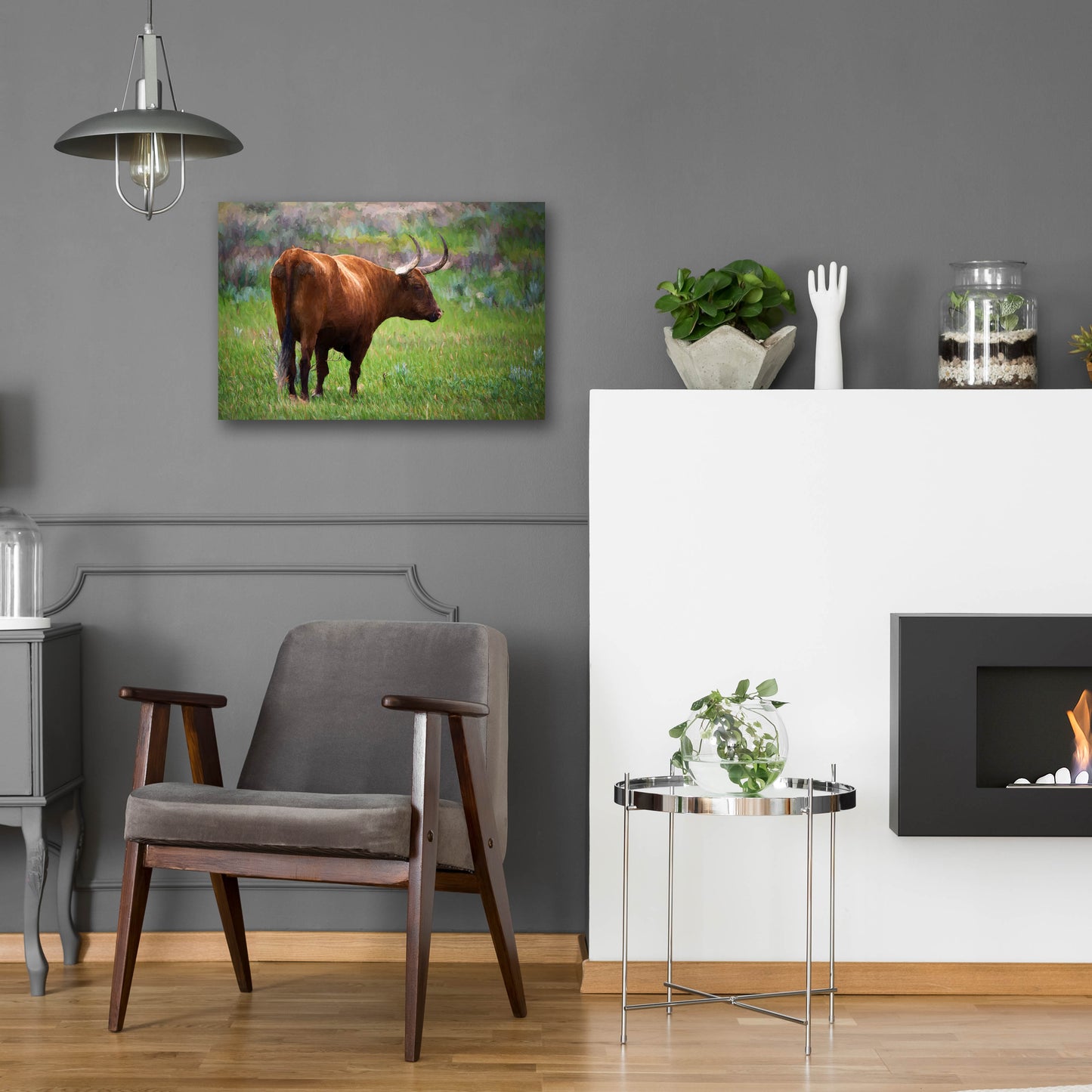 Epic Art 'Longhorn Oil Painting' by Rick Berk, Acrylic Glass Wall Art,24x16