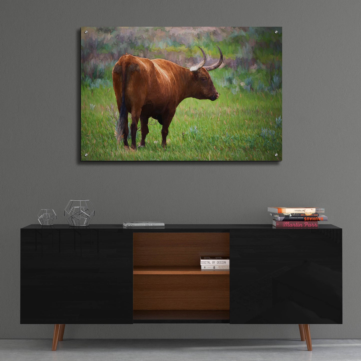 Epic Art 'Longhorn Oil Painting' by Rick Berk, Acrylic Glass Wall Art,36x24