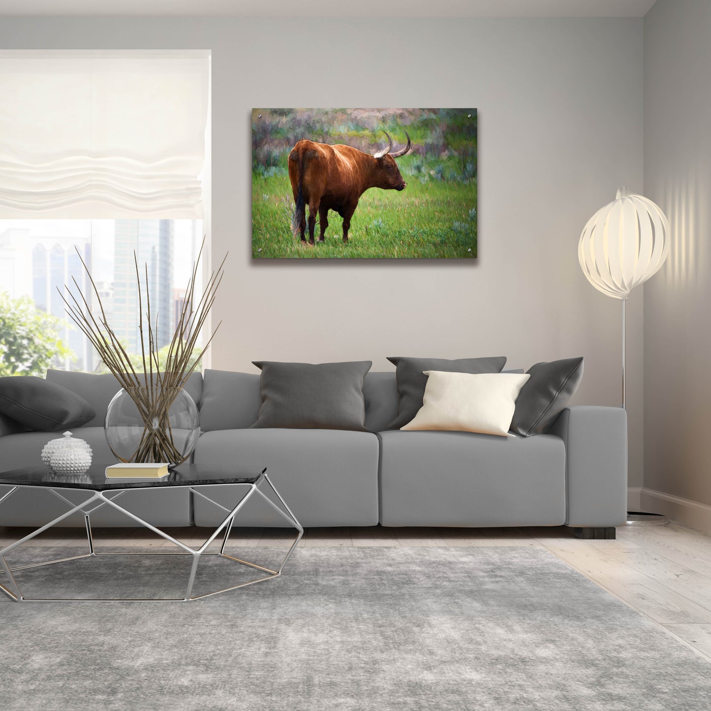 Epic Art 'Longhorn Oil Painting' by Rick Berk, Acrylic Glass Wall Art,36x24