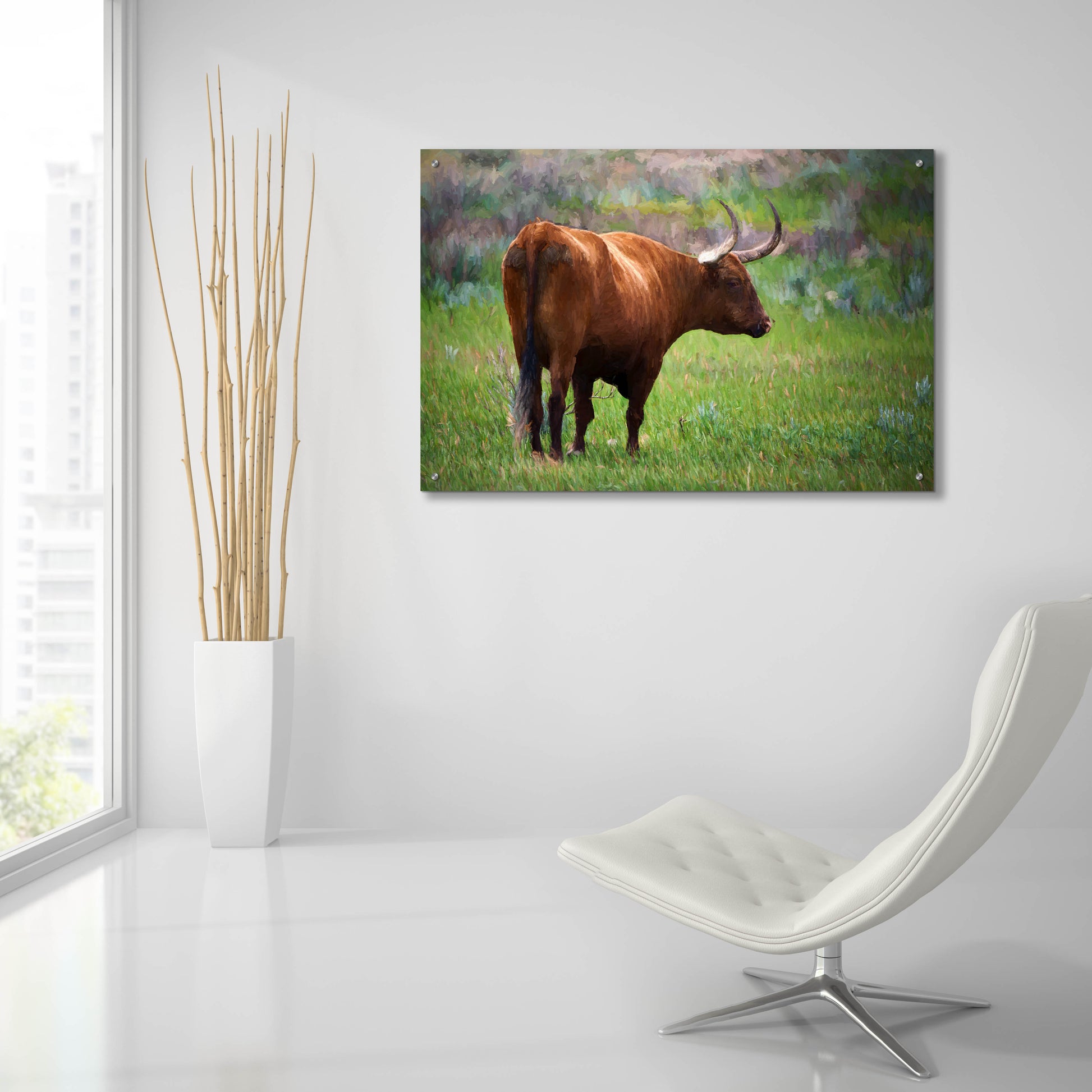 Epic Art 'Longhorn Oil Painting' by Rick Berk, Acrylic Glass Wall Art,36x24