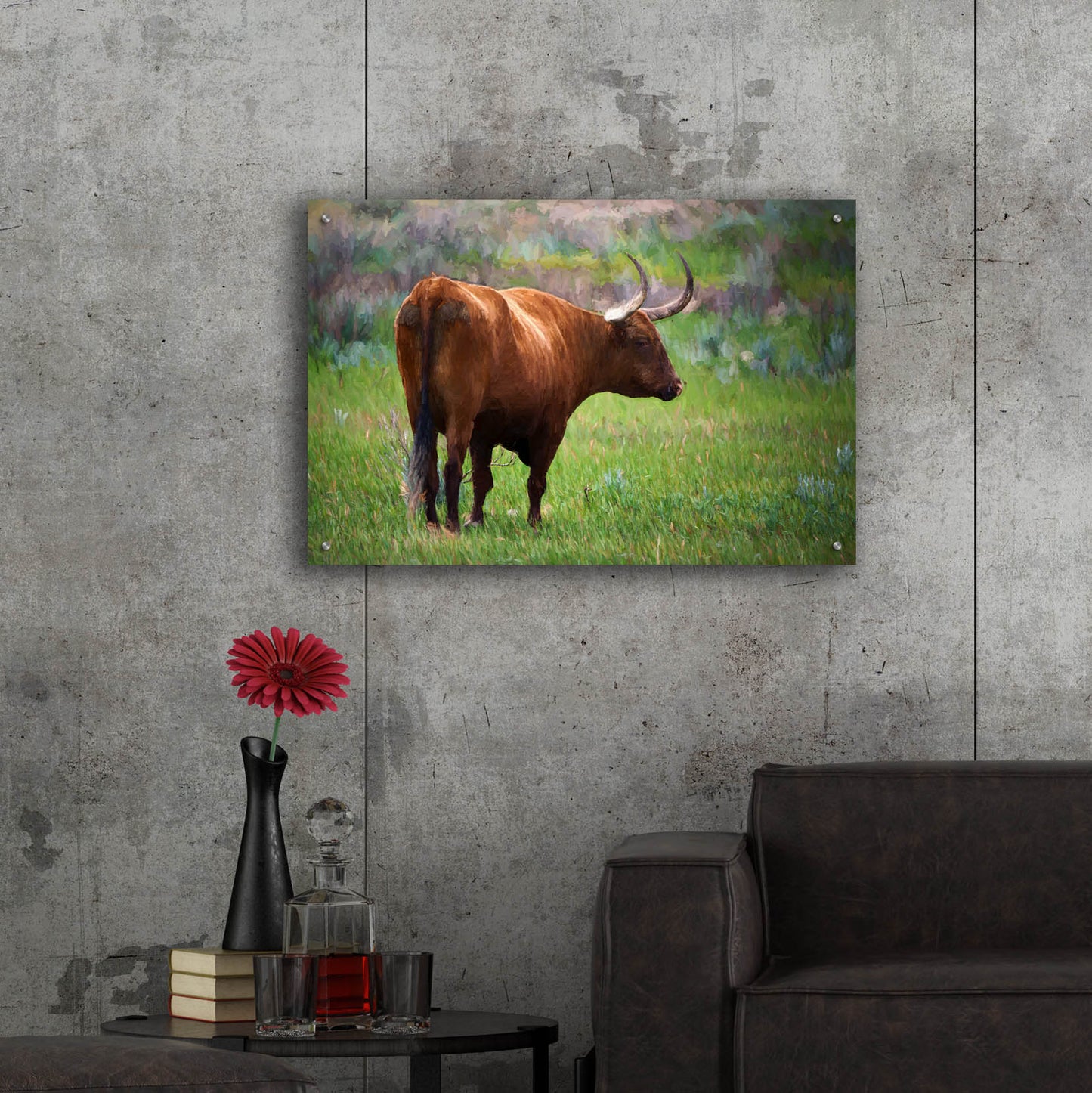 Epic Art 'Longhorn Oil Painting' by Rick Berk, Acrylic Glass Wall Art,36x24