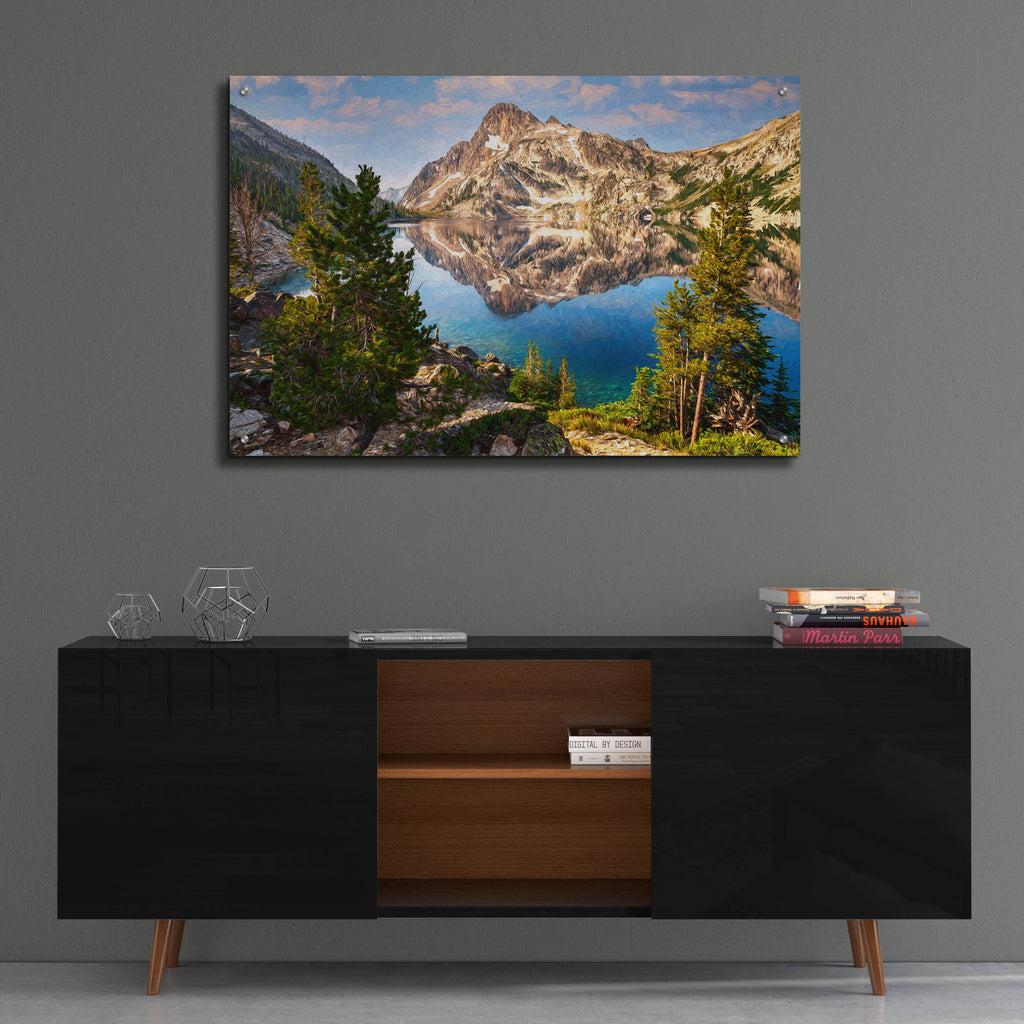 Epic Art 'Sawtooth Lake II Oil Painting' by Rick Berk, Acrylic Glass Wall Art,36x24